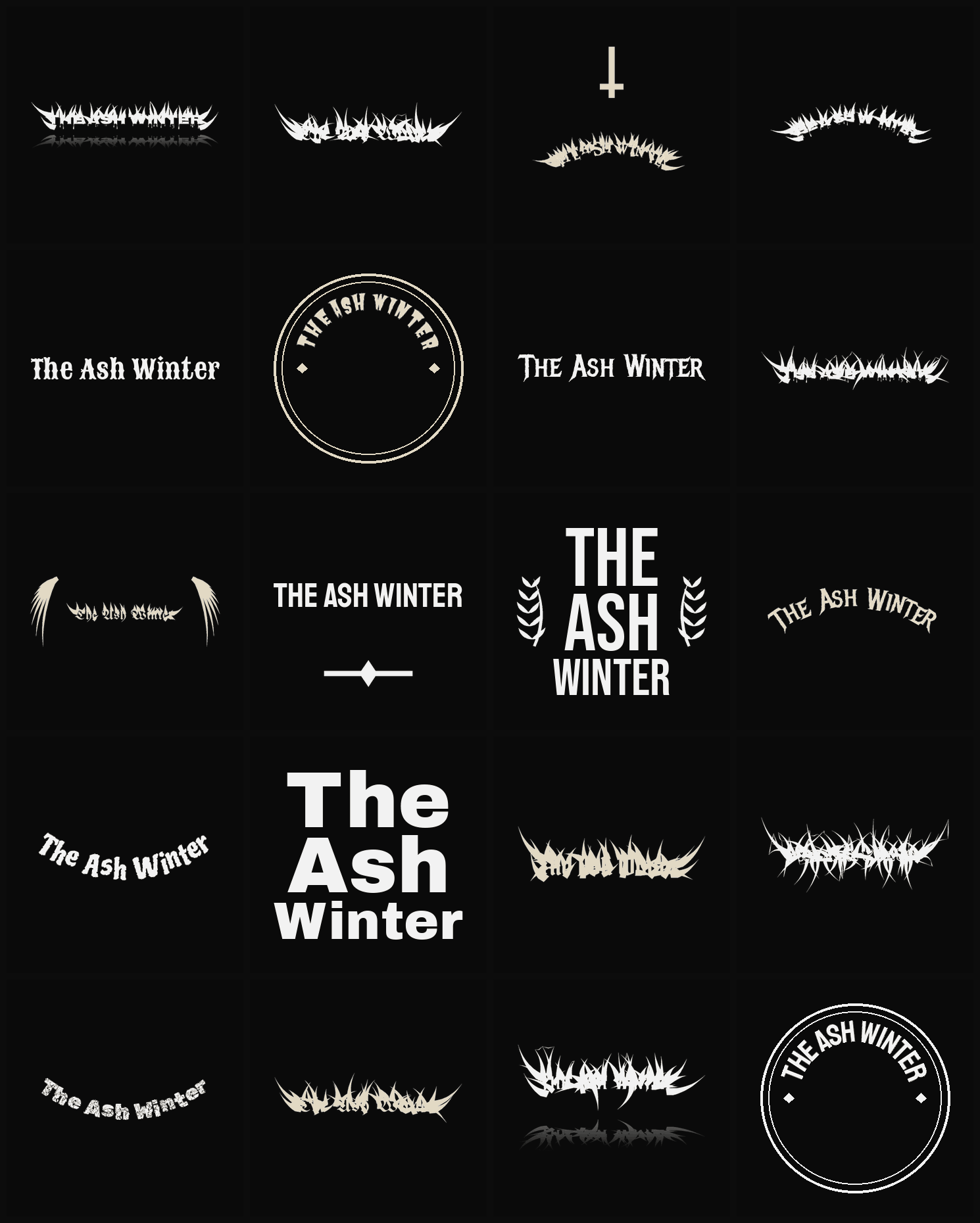 Twenty The Ash Winter band logo ideas — different faces, treatments and spike settings