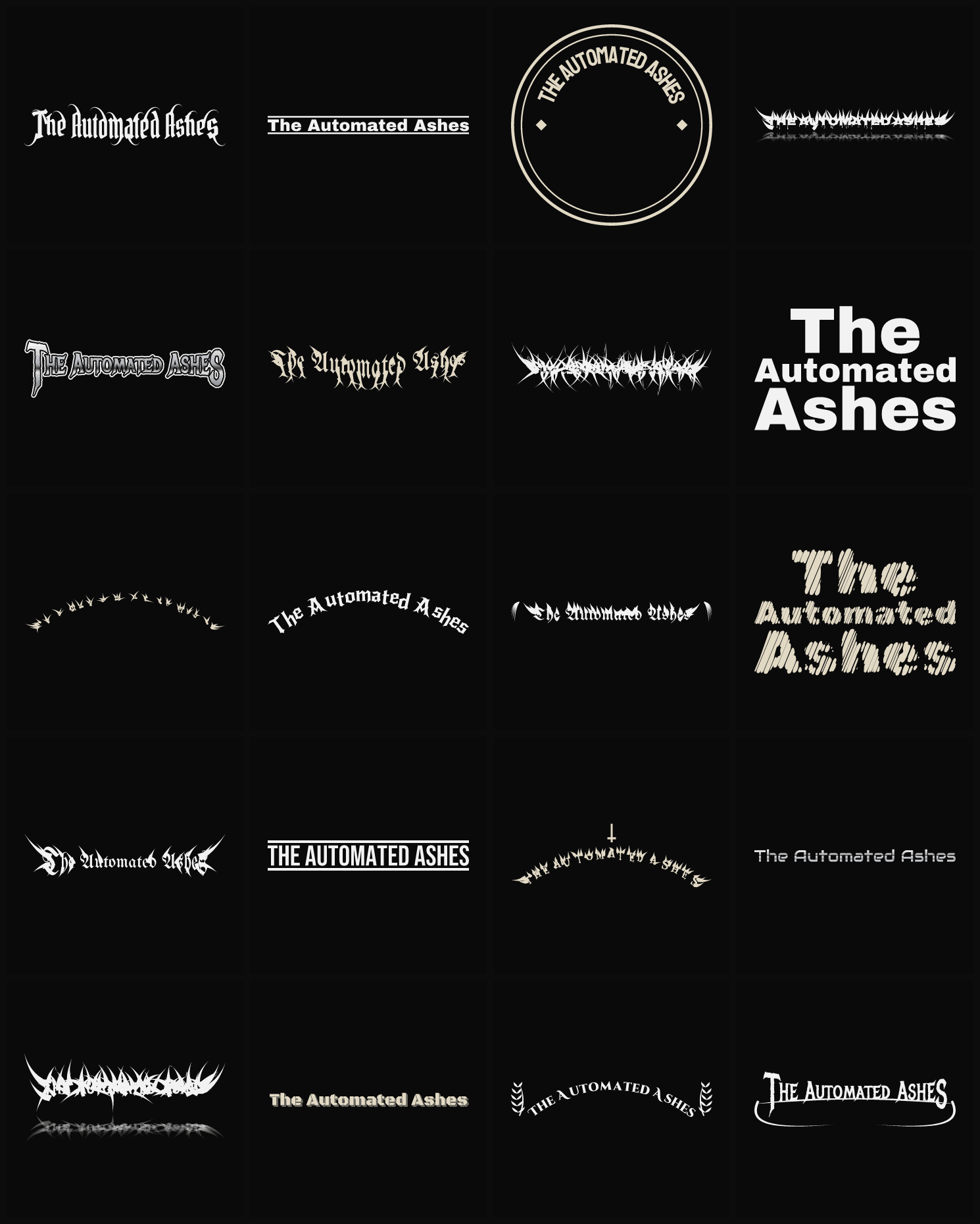 Twenty The Automated Ashes band logo ideas — different faces, treatments and spike settings