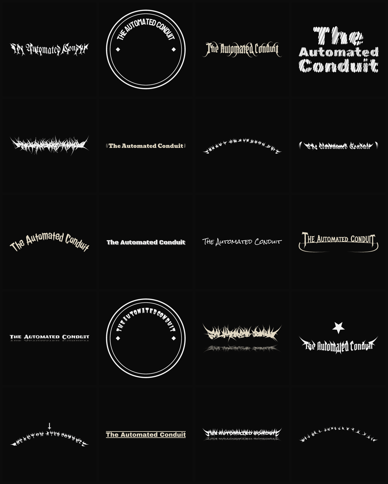 Twenty The Automated Conduit band logo ideas — different faces, treatments and spike settings