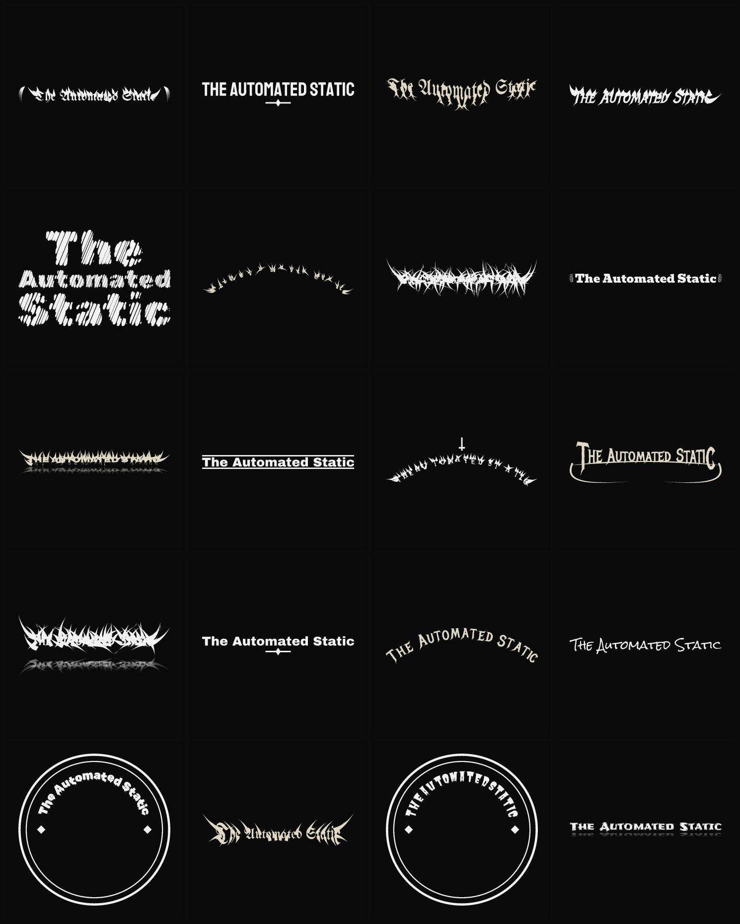 Twenty The Automated Static band logo ideas — different faces, treatments and spike settings
