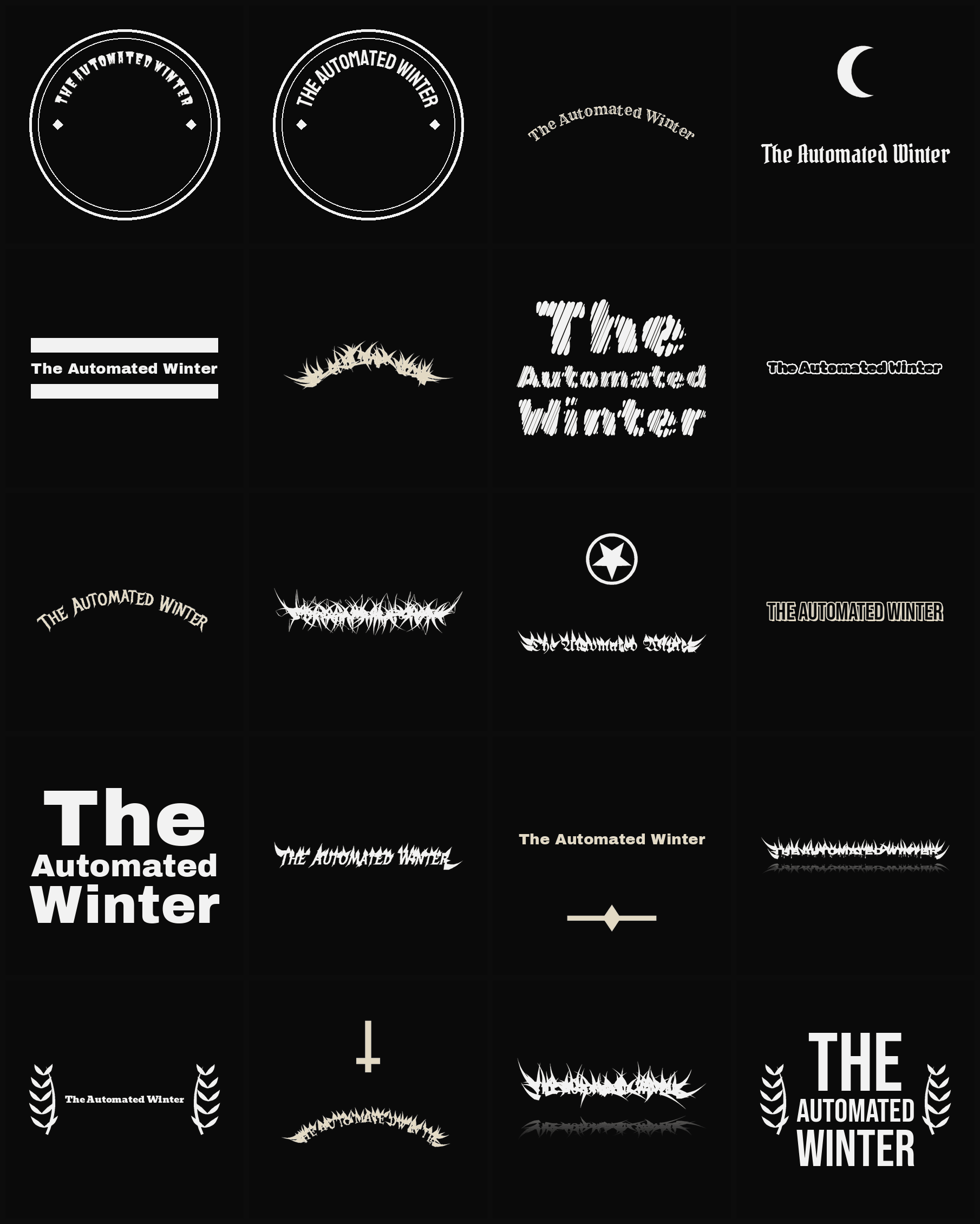 Twenty The Automated Winter band logo ideas — different faces, treatments and spike settings