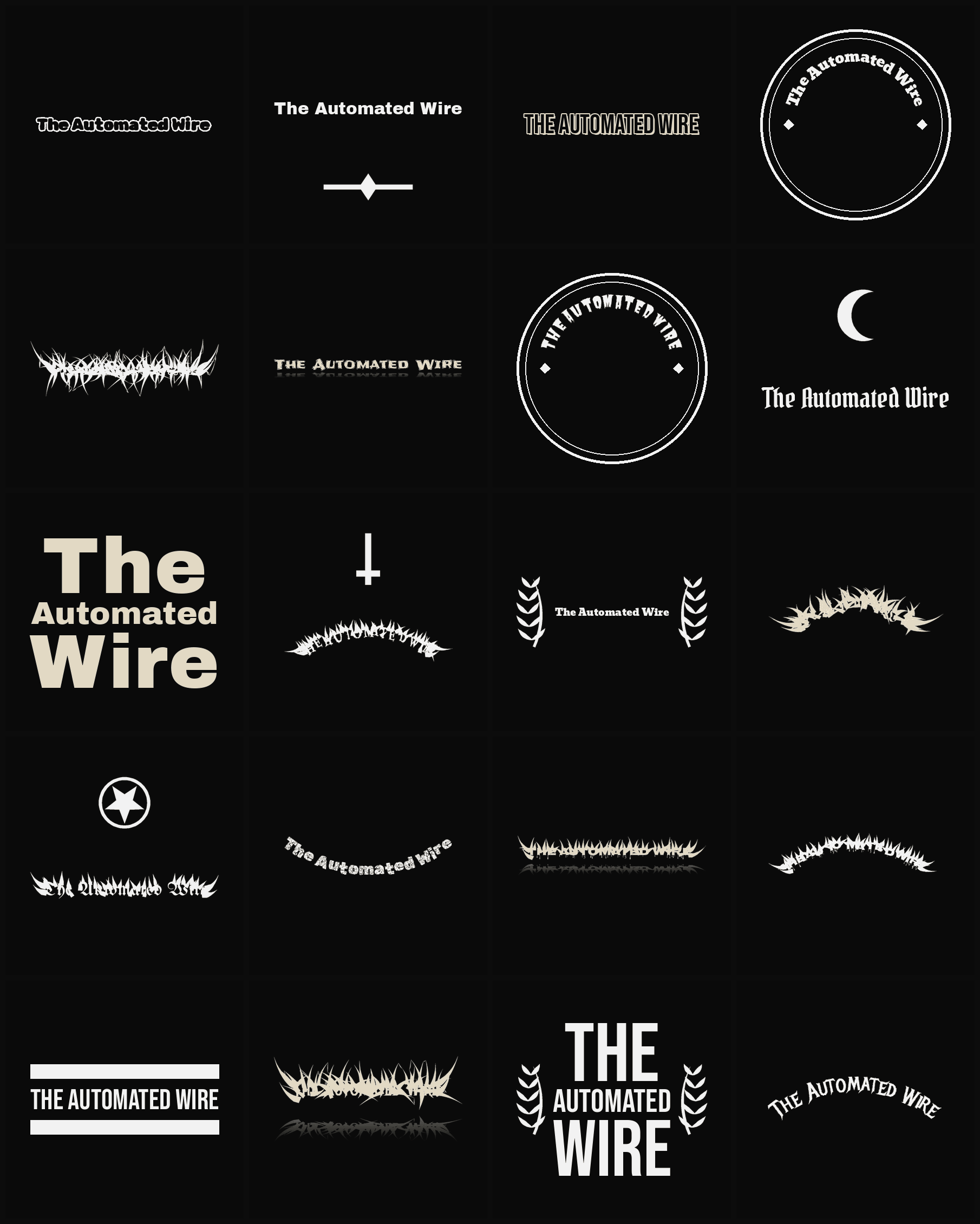 Twenty The Automated Wire band logo ideas — different faces, treatments and spike settings