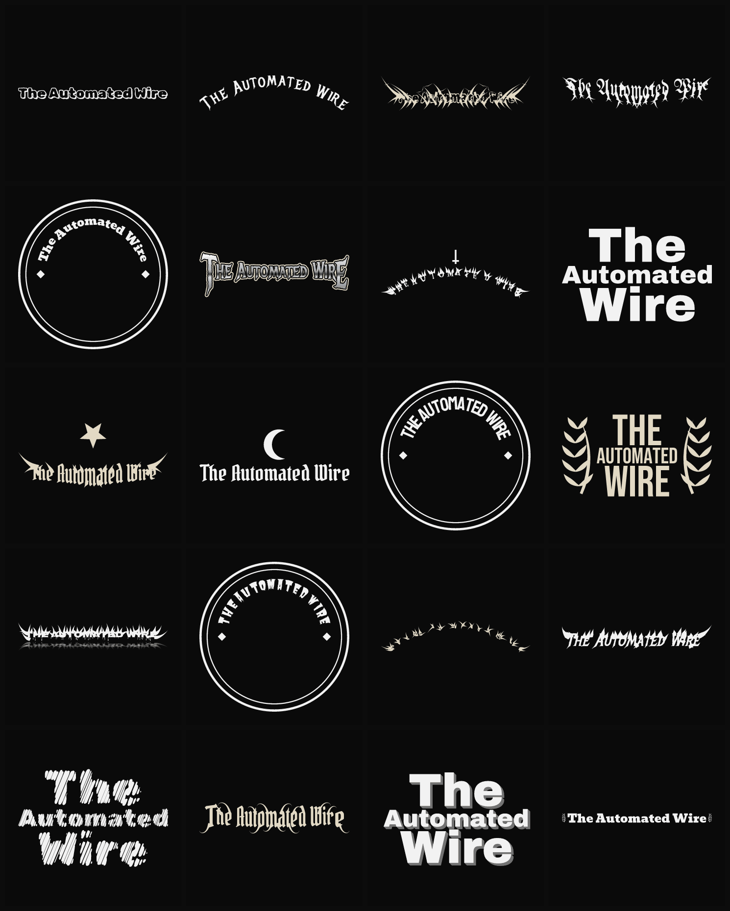 Twenty The Automated Wire band logo ideas — different faces, treatments and spike settings