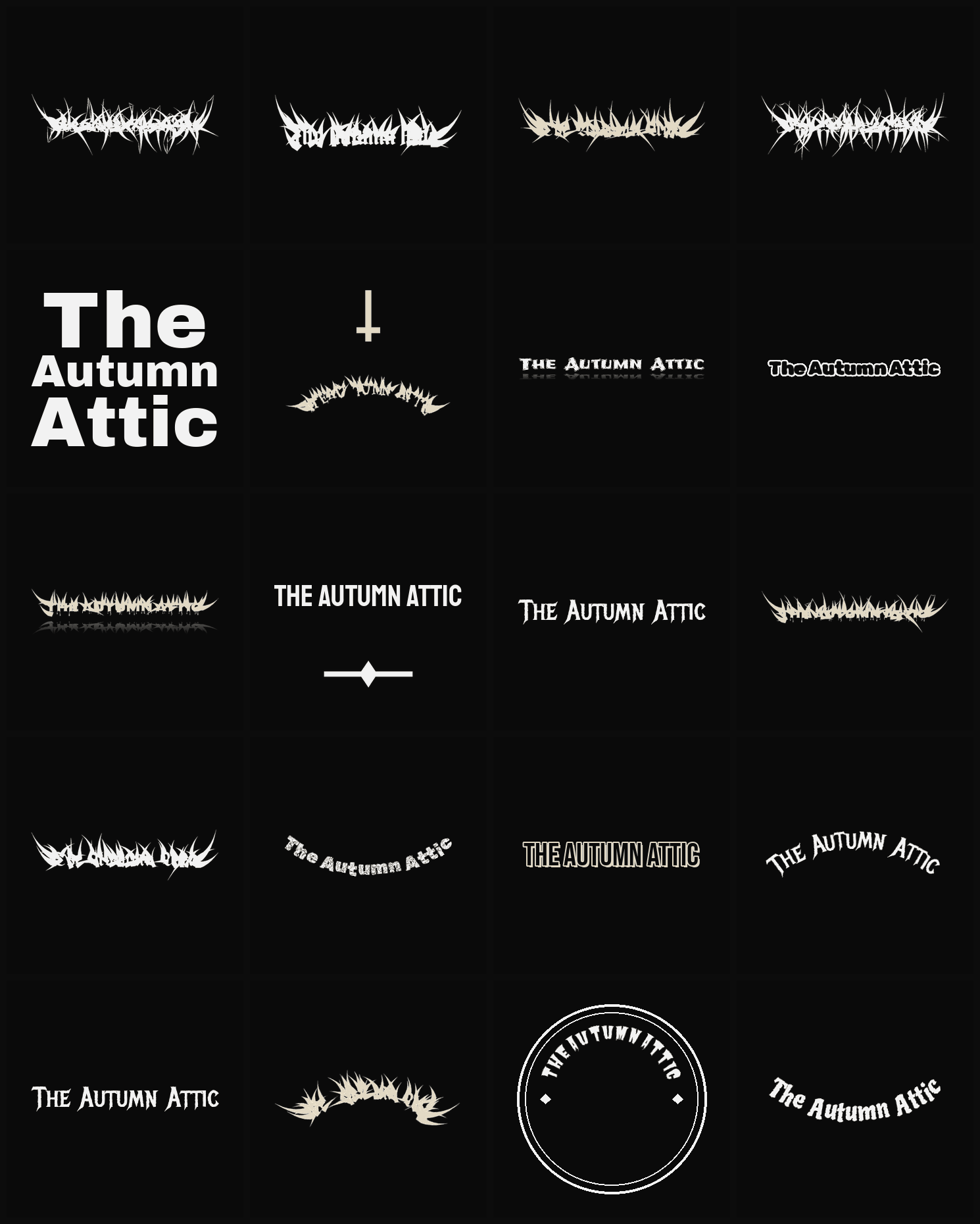 Twenty The Autumn Attic band logo ideas — different faces, treatments and spike settings