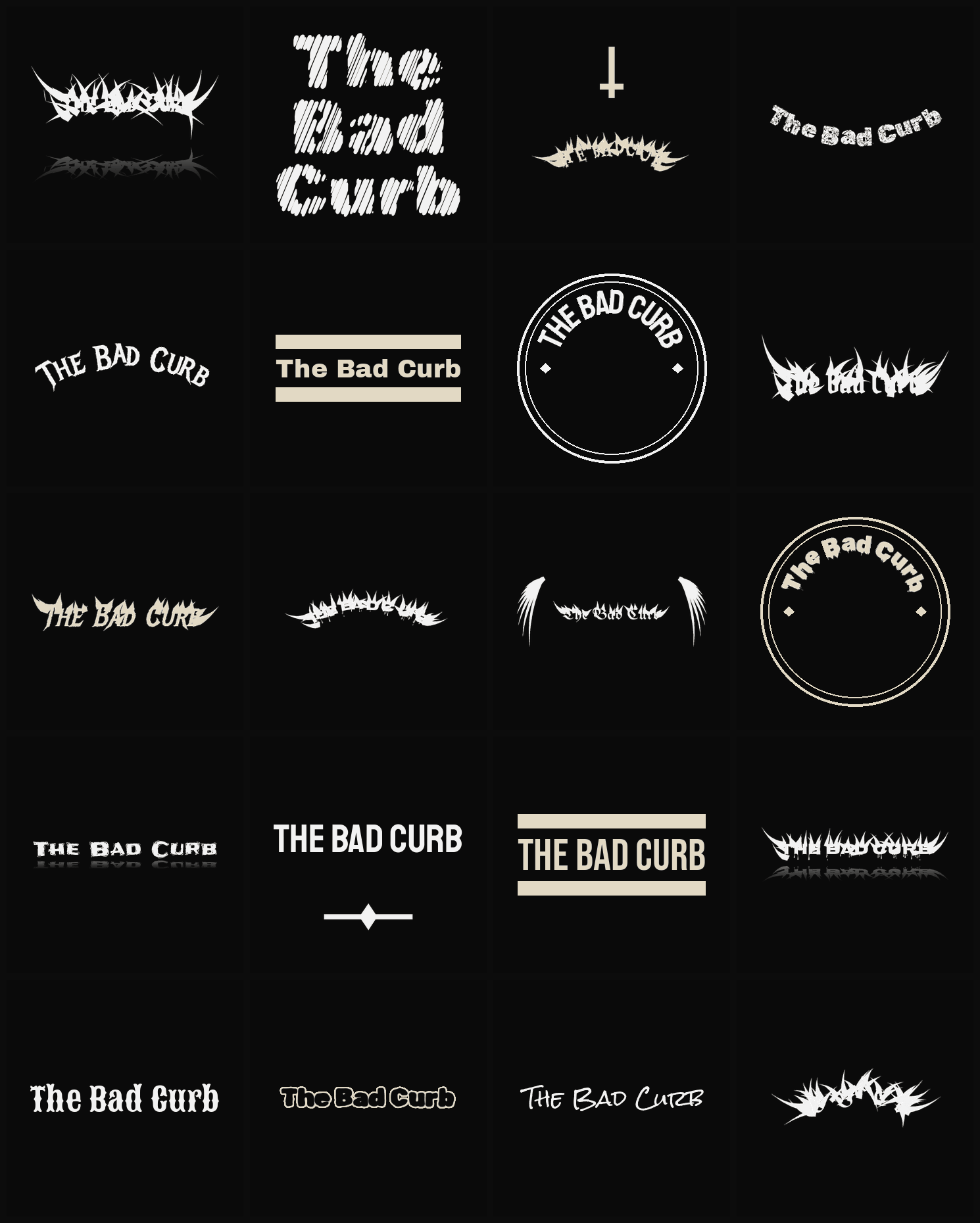 Twenty The Bad Curb band logo ideas — different faces, treatments and spike settings