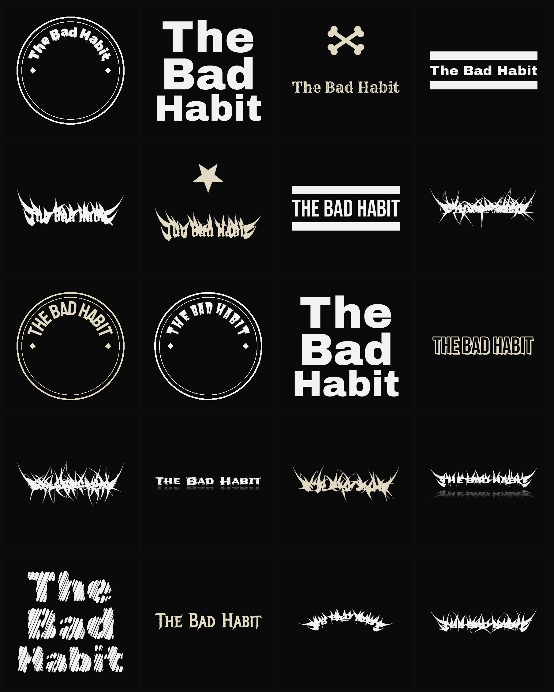 Twenty The Bad Habit band logo ideas — different faces, treatments and spike settings