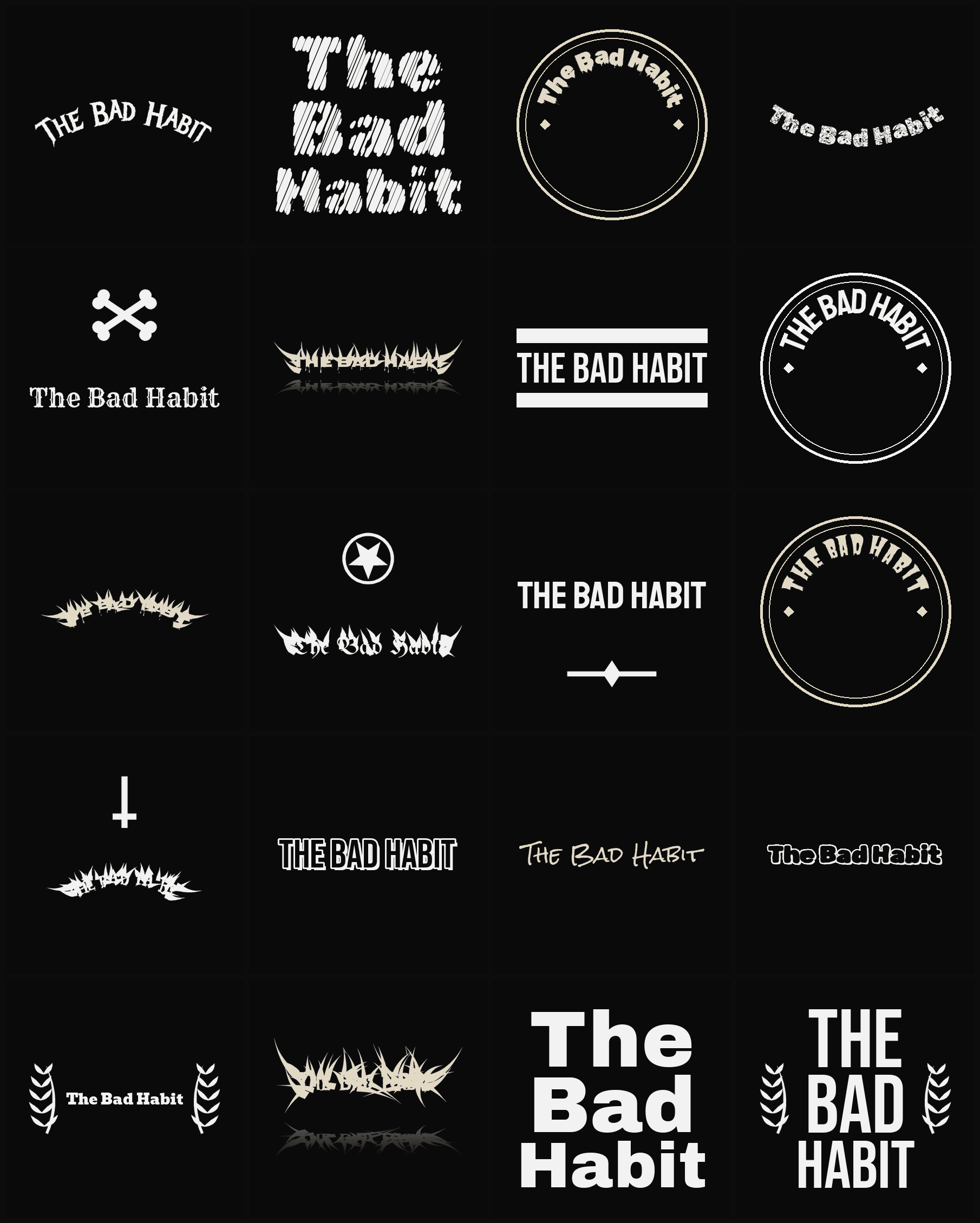 Twenty The Bad Habit band logo ideas — different faces, treatments and spike settings