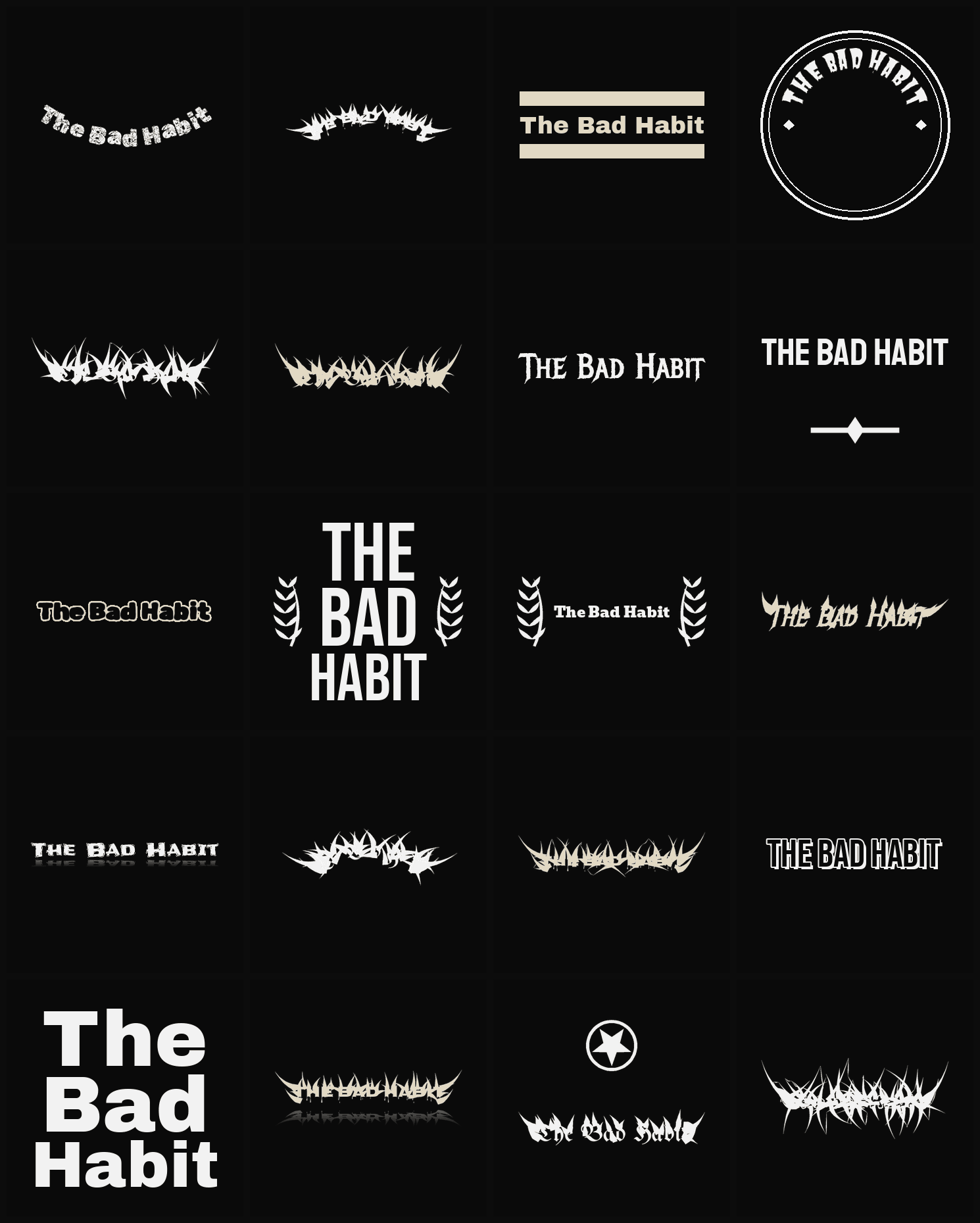 Twenty The Bad Habit band logo ideas — different faces, treatments and spike settings