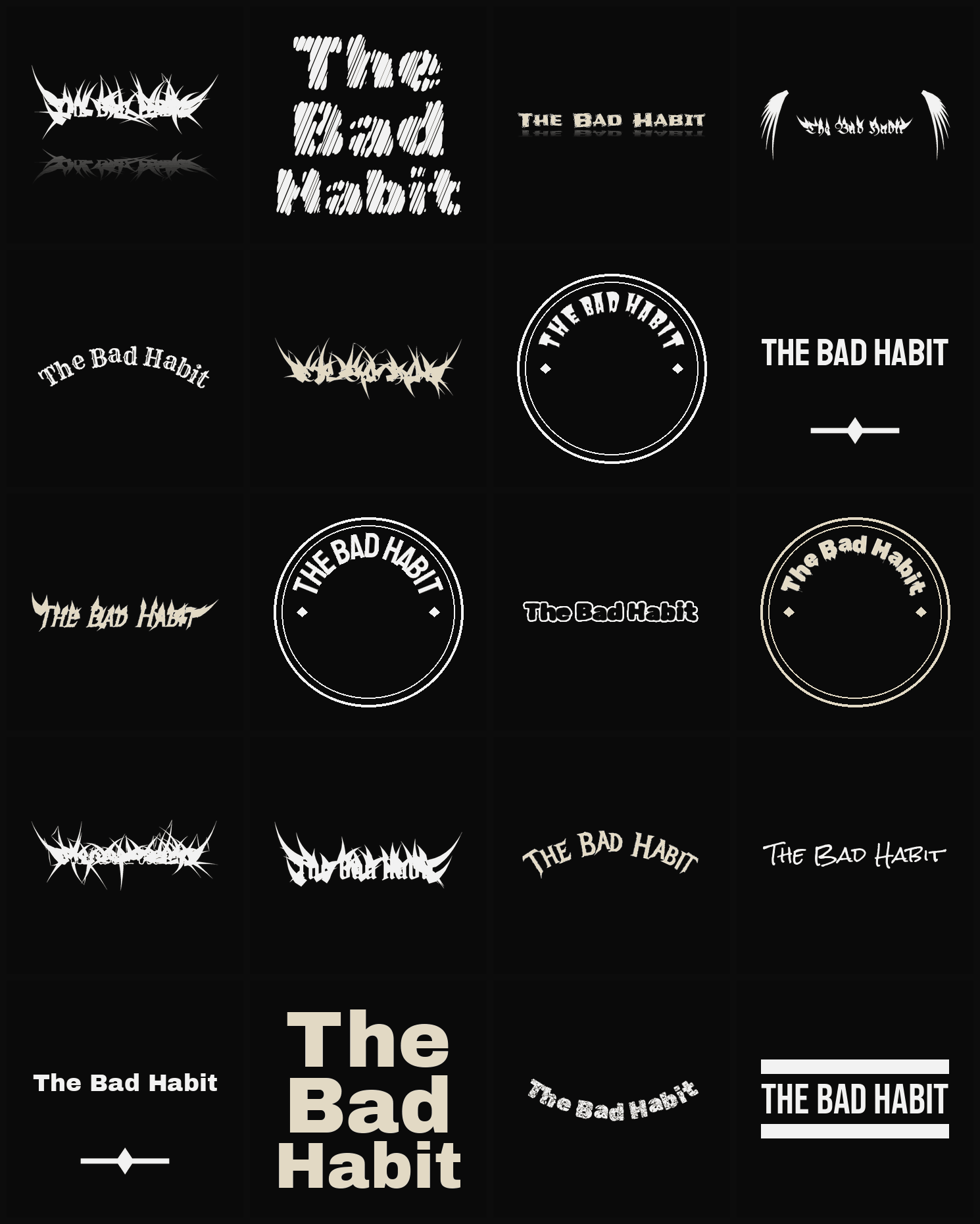 Twenty The Bad Habit band logo ideas — different faces, treatments and spike settings