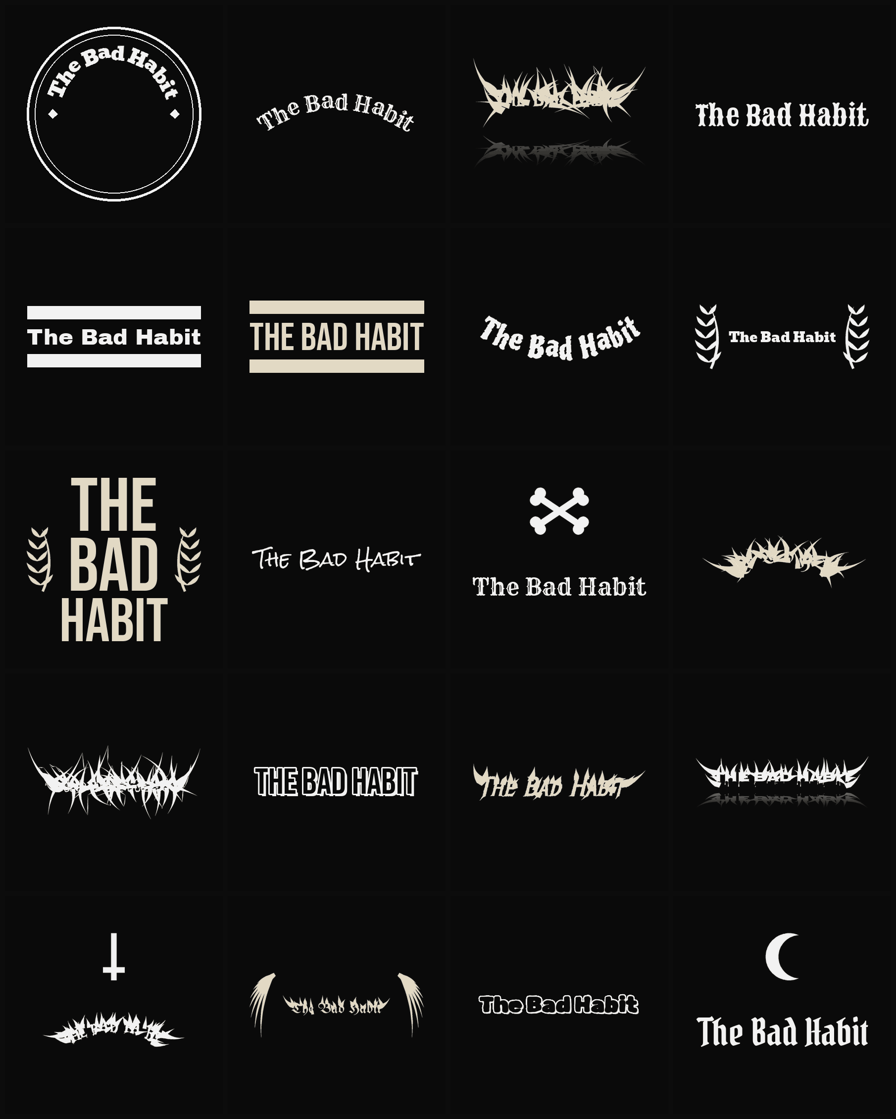 Twenty The Bad Habit band logo ideas — different faces, treatments and spike settings