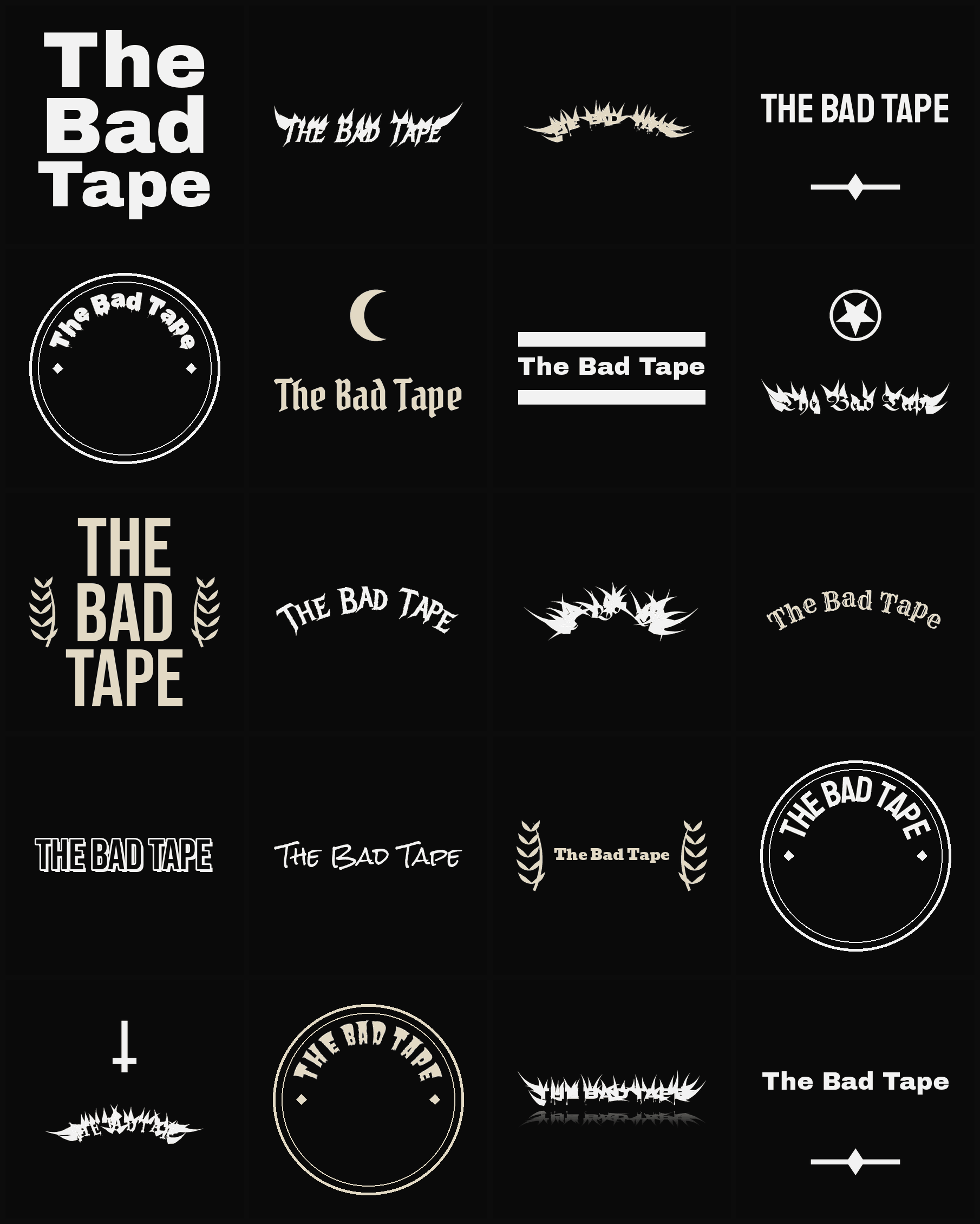Twenty The Bad Tape band logo ideas — different faces, treatments and spike settings