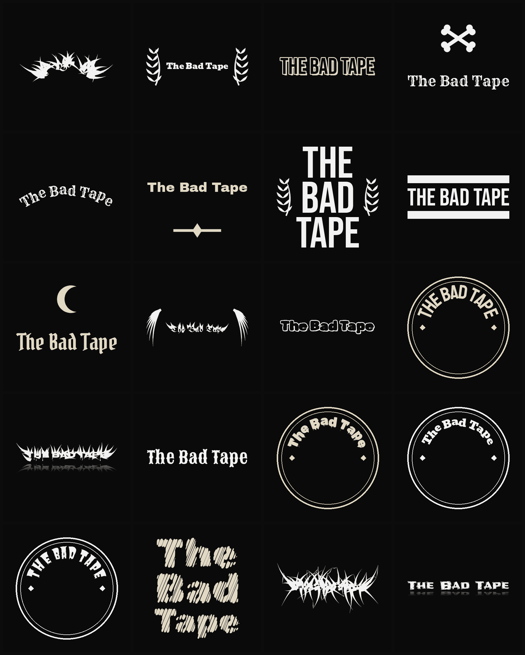 Twenty The Bad Tape band logo ideas — different faces, treatments and spike settings