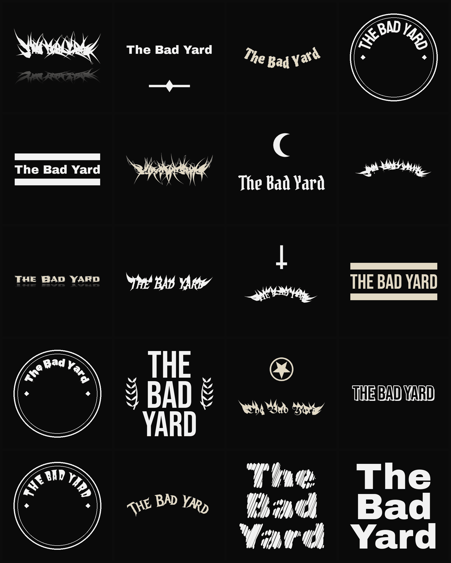 Twenty The Bad Yard band logo ideas — different faces, treatments and spike settings