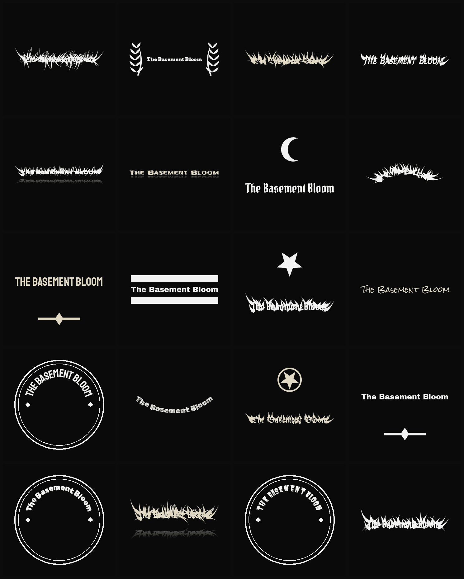 Twenty The Basement Bloom band logo ideas — different faces, treatments and spike settings
