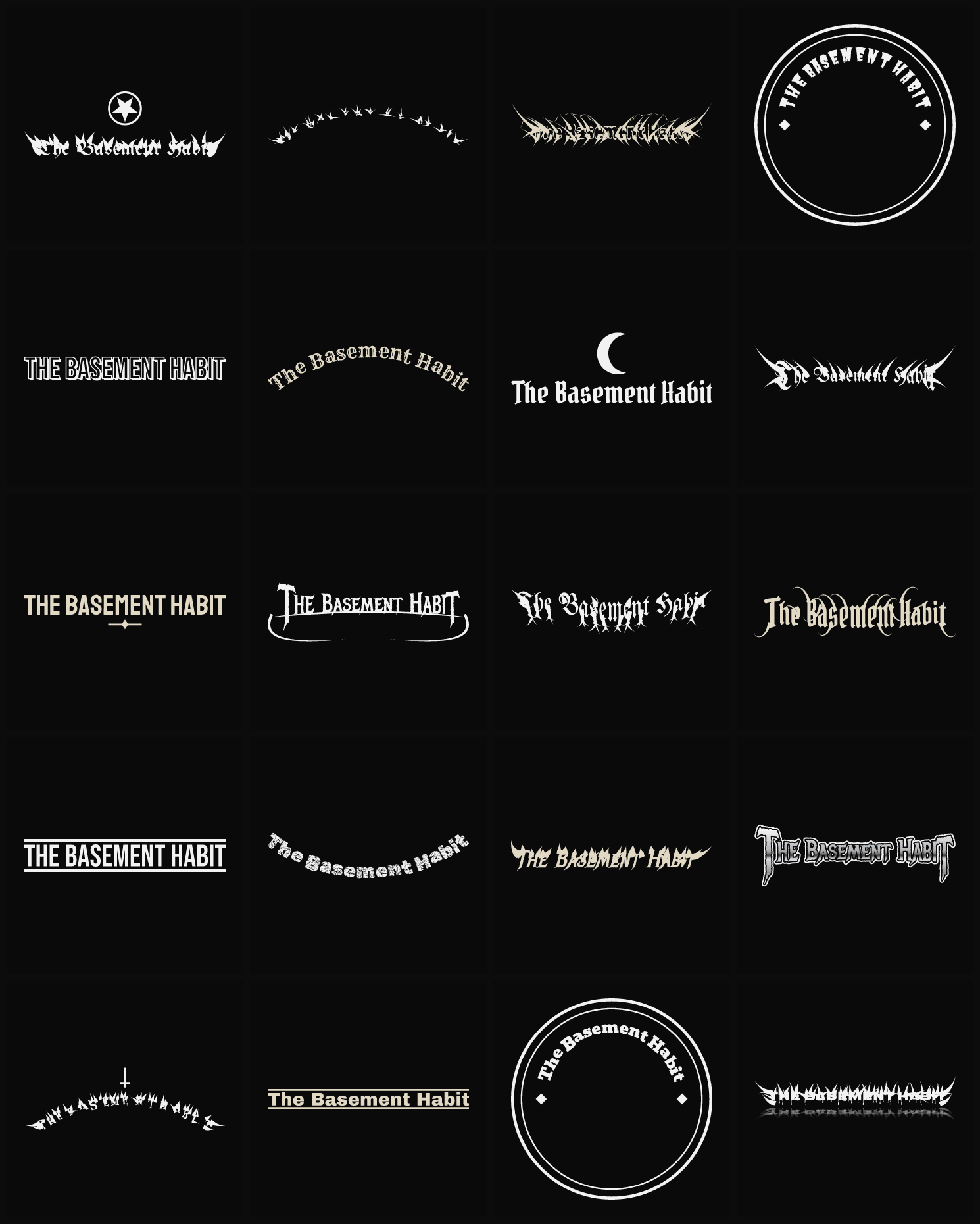 Twenty The Basement Habit band logo ideas — different faces, treatments and spike settings