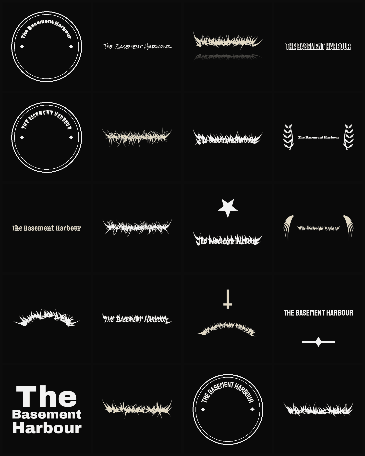 Twenty The Basement Harbour band logo ideas — different faces, treatments and spike settings