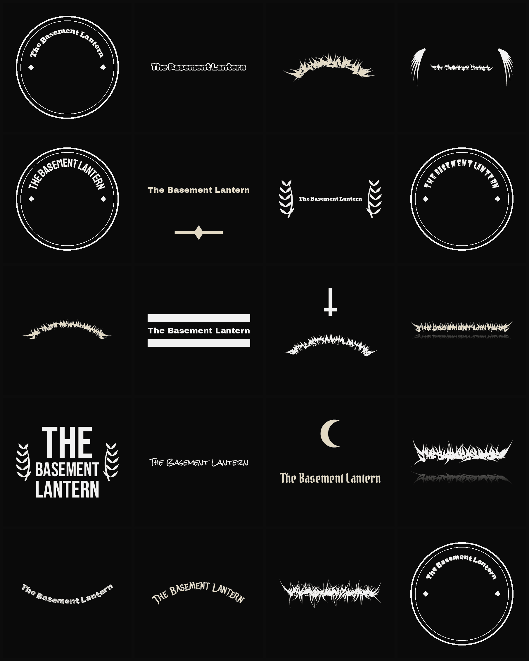 Twenty The Basement Lantern band logo ideas — different faces, treatments and spike settings