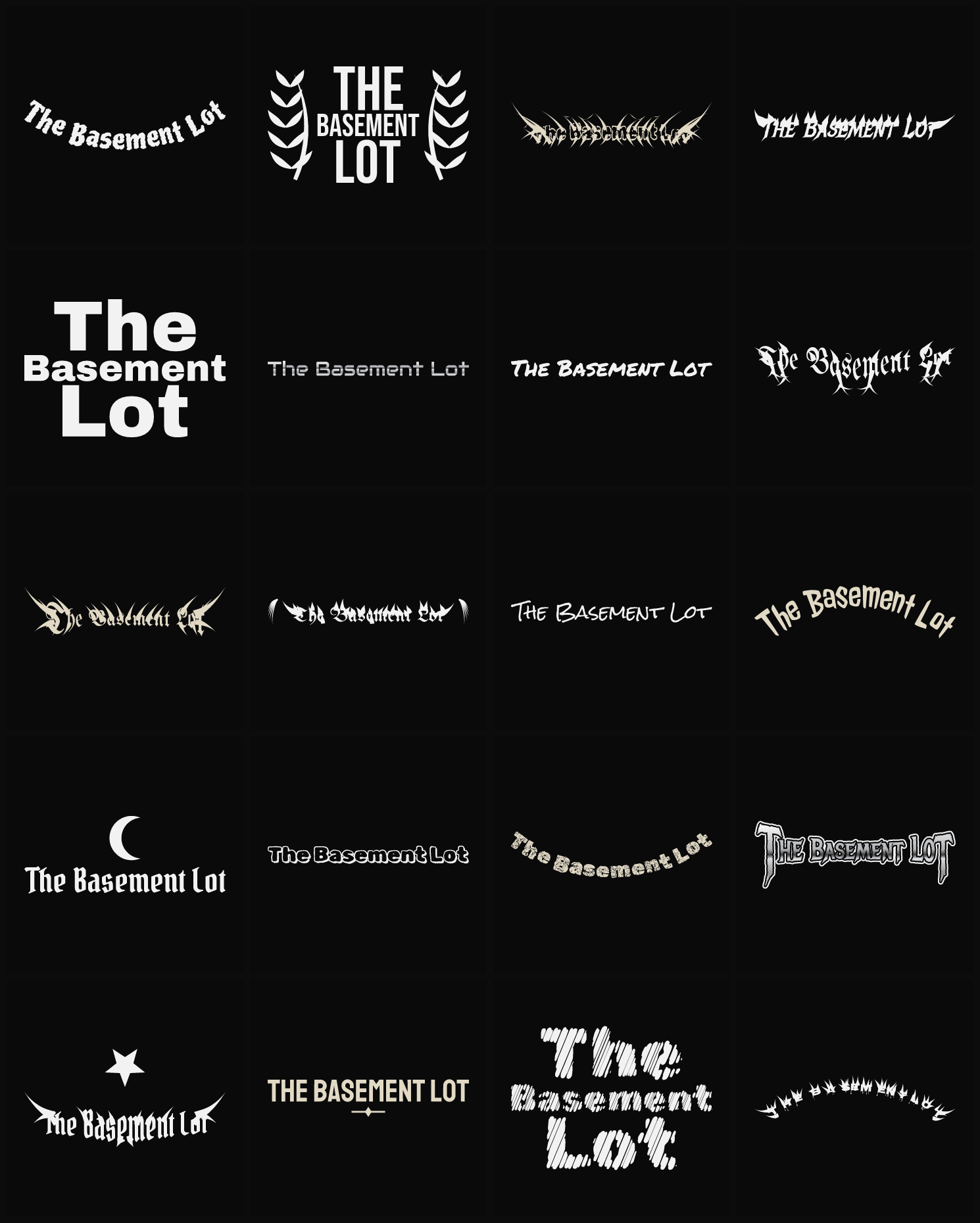 Twenty The Basement Lot band logo ideas — different faces, treatments and spike settings