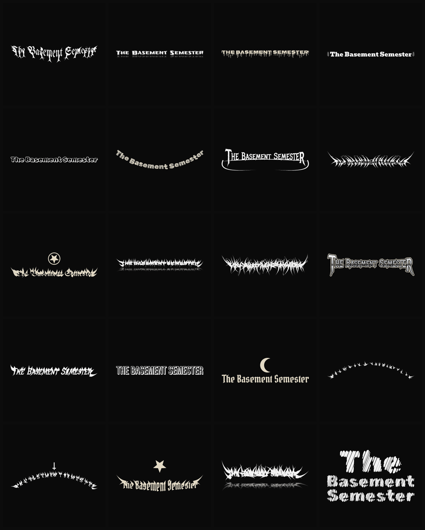 Twenty The Basement Semester band logo ideas — different faces, treatments and spike settings