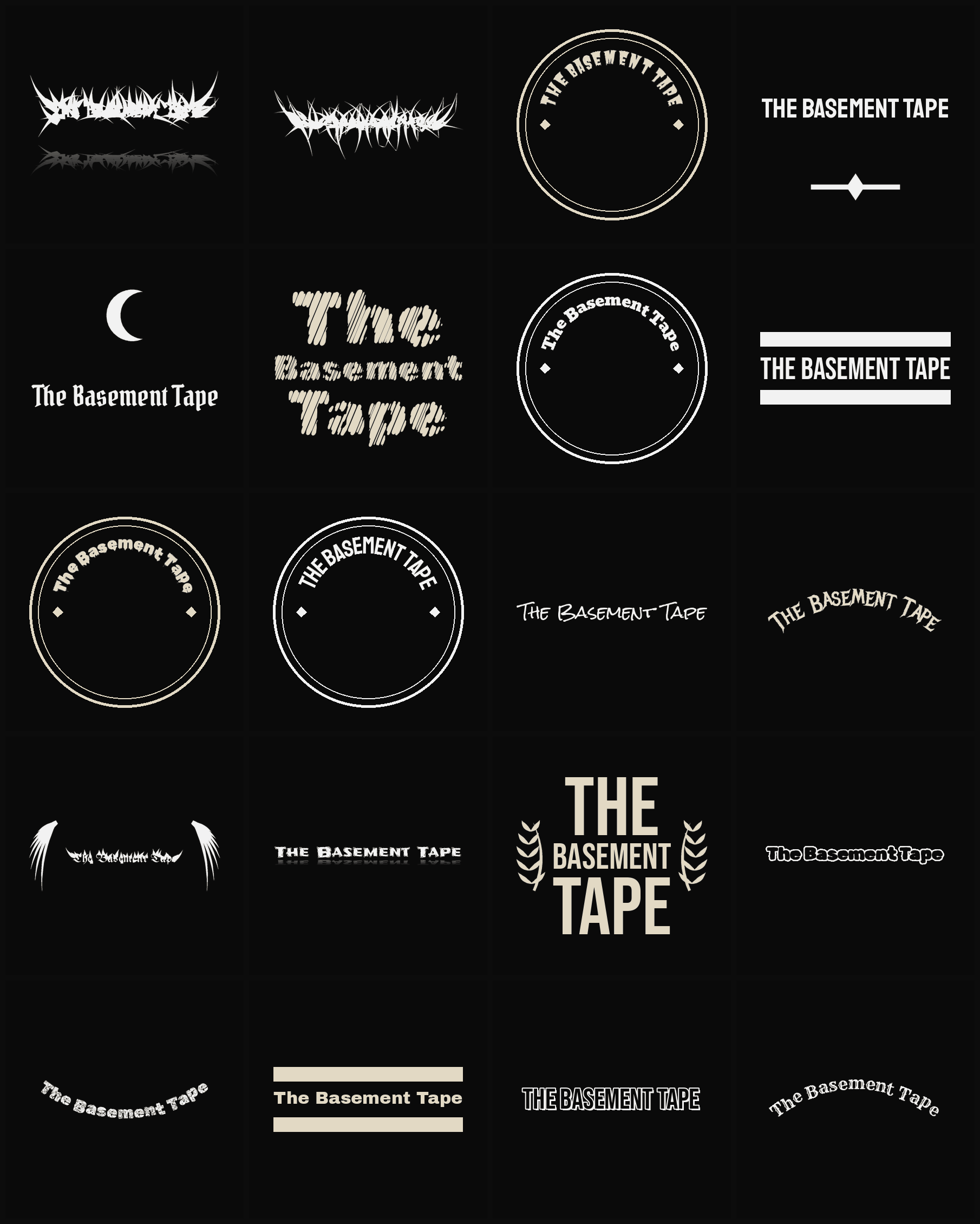 Twenty The Basement Tape band logo ideas — different faces, treatments and spike settings