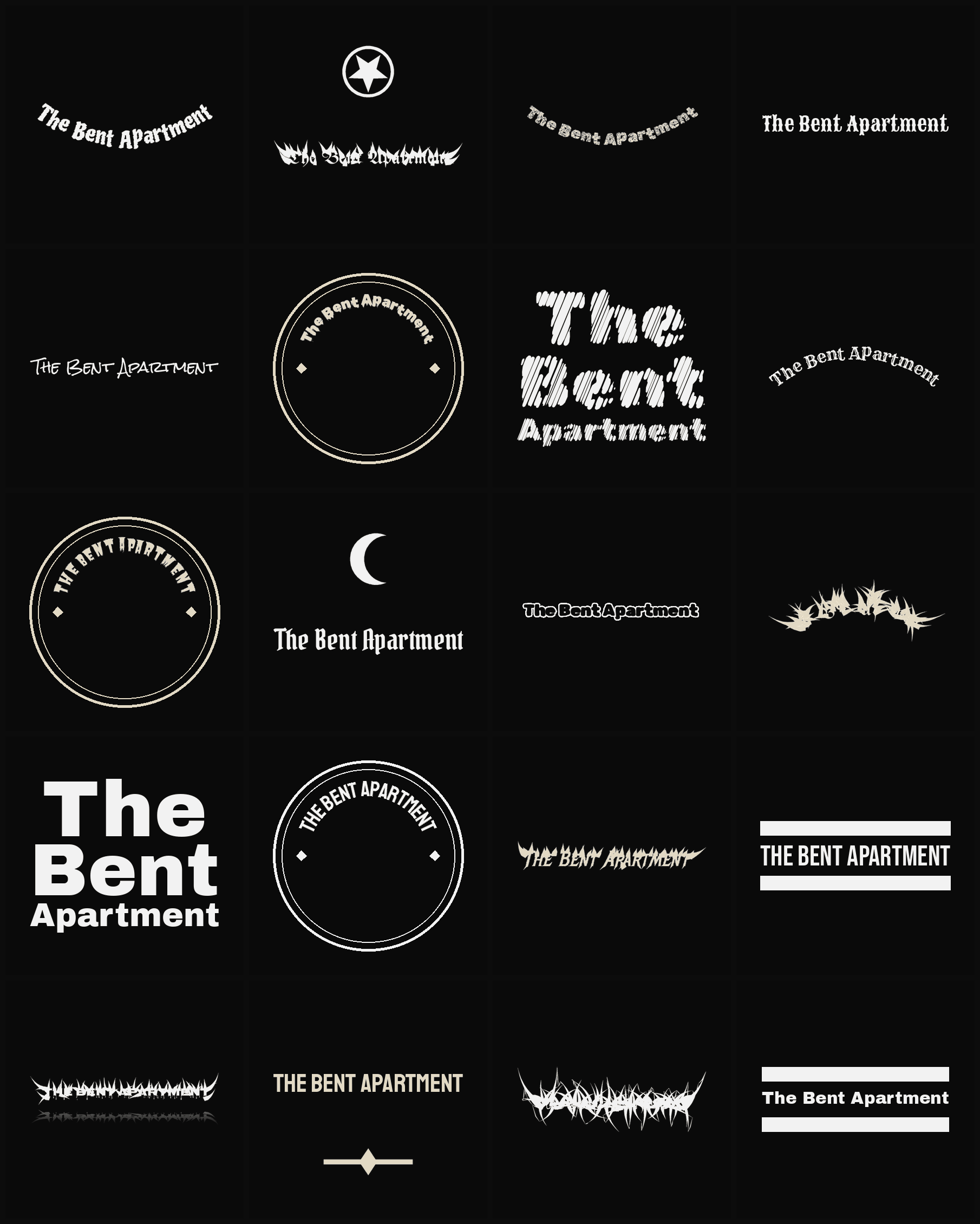Twenty The Bent Apartment band logo ideas — different faces, treatments and spike settings