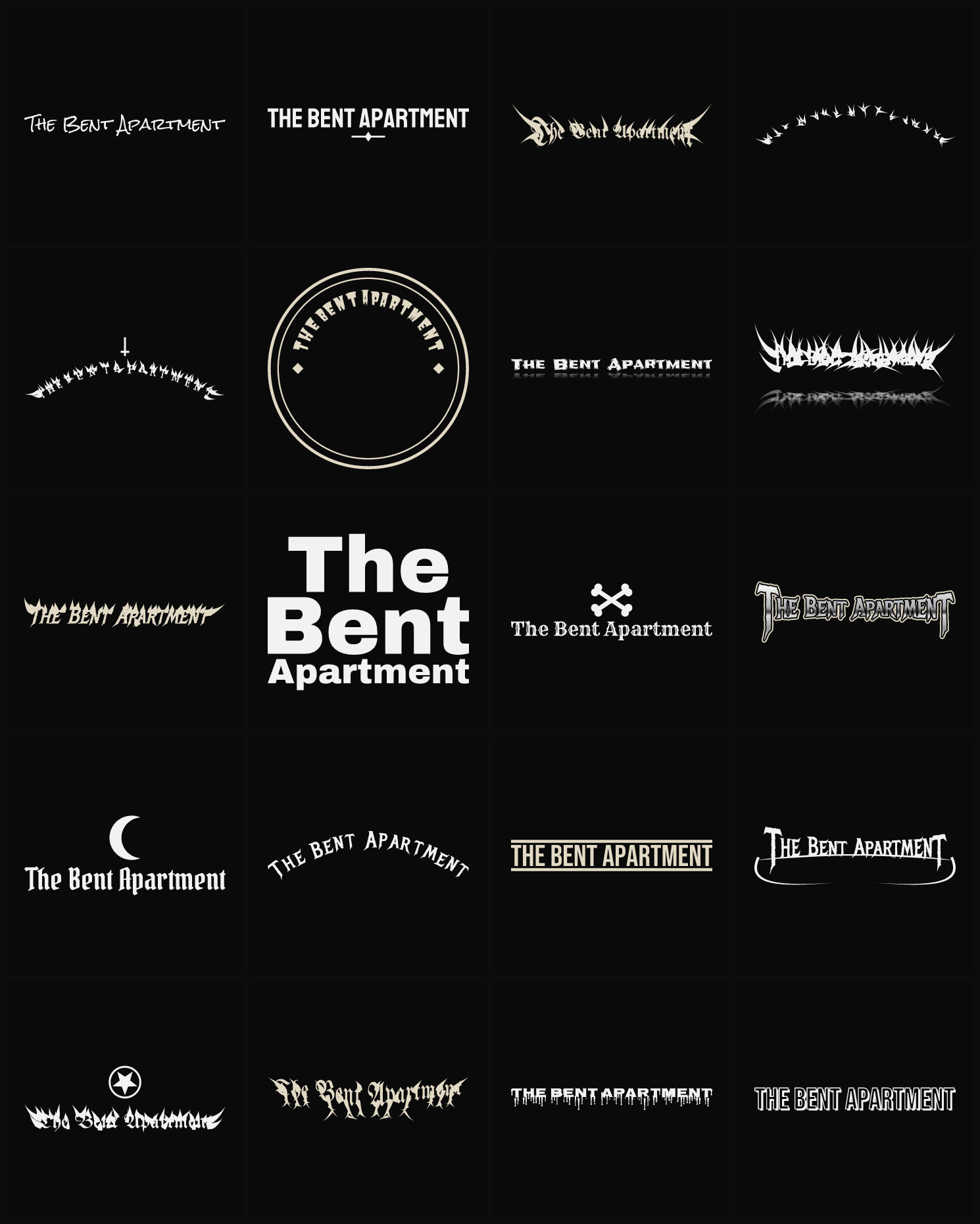Twenty The Bent Apartment band logo ideas — different faces, treatments and spike settings