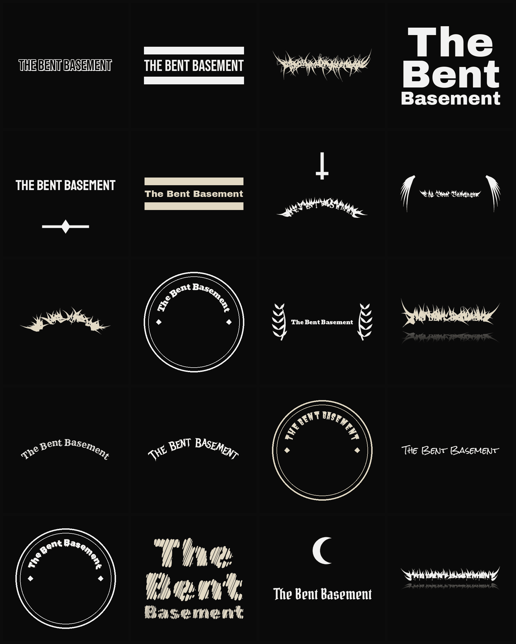 Twenty The Bent Basement band logo ideas — different faces, treatments and spike settings