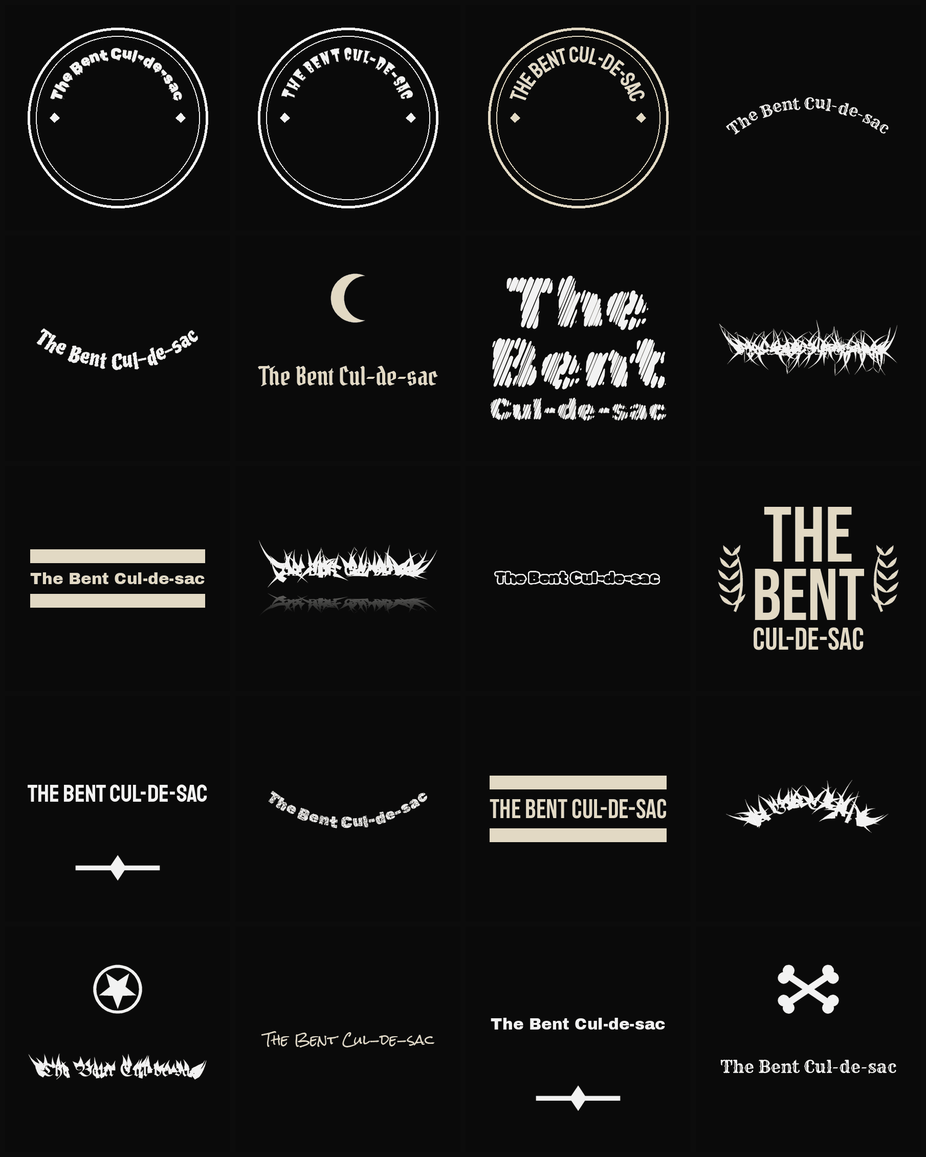 Twenty The Bent Cul-de-sac band logo ideas — different faces, treatments and spike settings