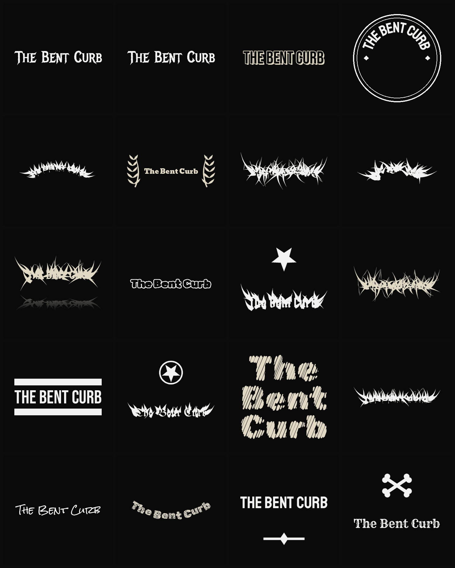 Twenty The Bent Curb band logo ideas — different faces, treatments and spike settings
