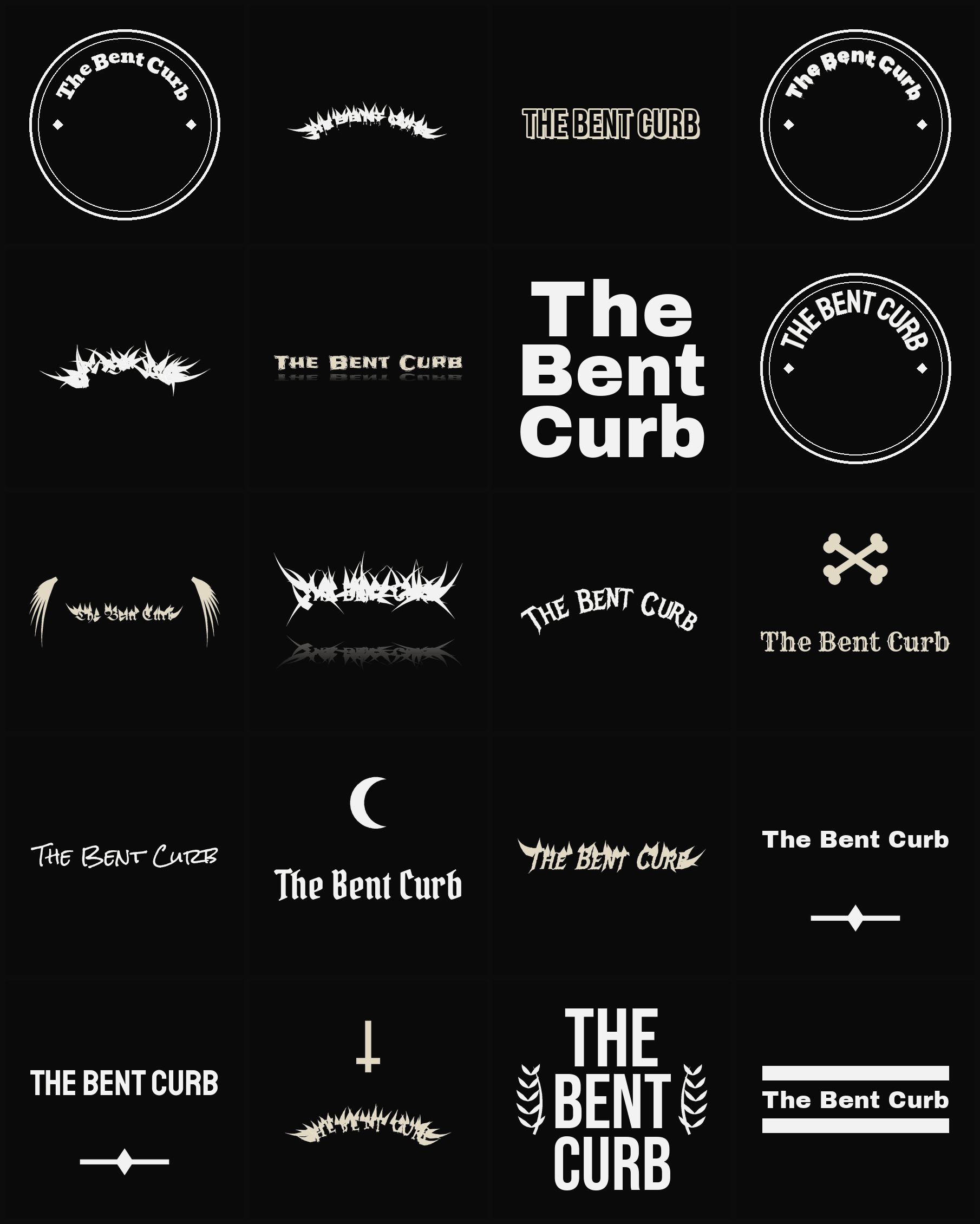 Twenty The Bent Curb band logo ideas — different faces, treatments and spike settings