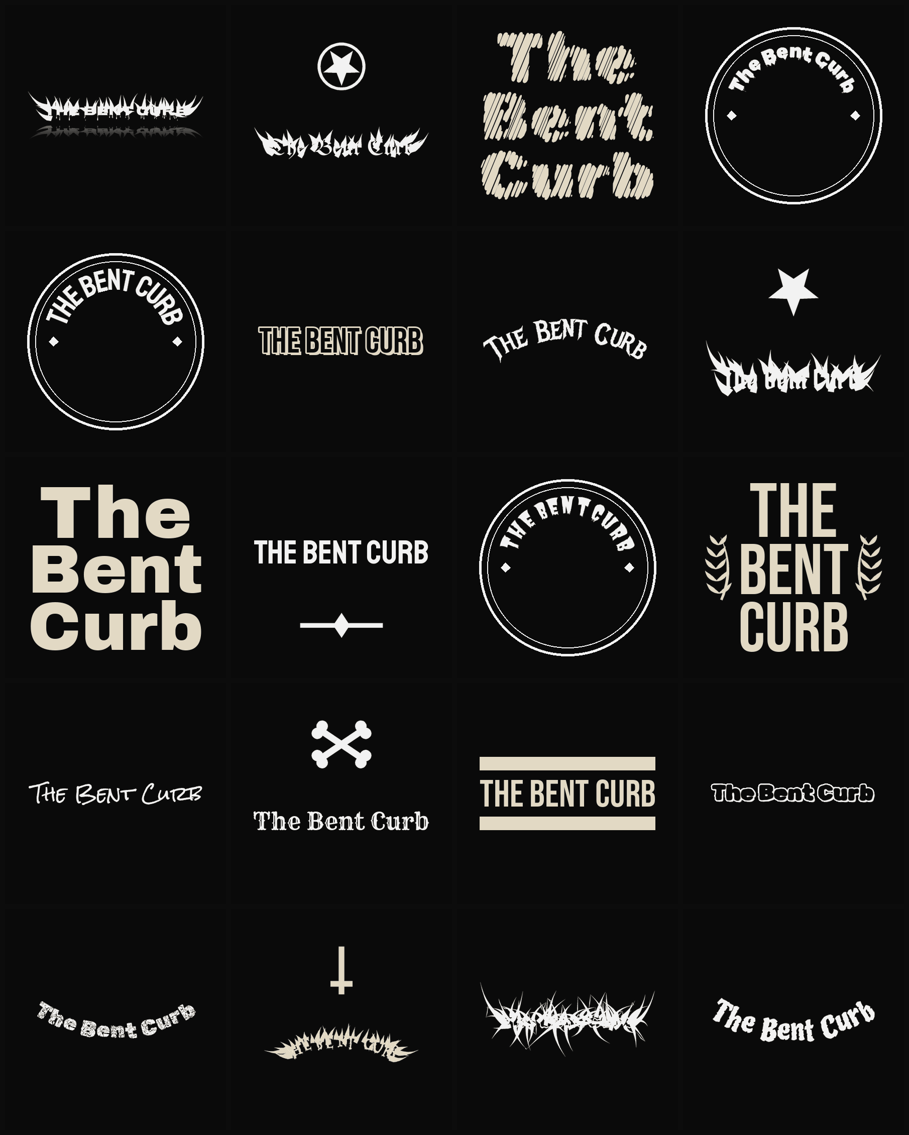 Twenty The Bent Curb band logo ideas — different faces, treatments and spike settings