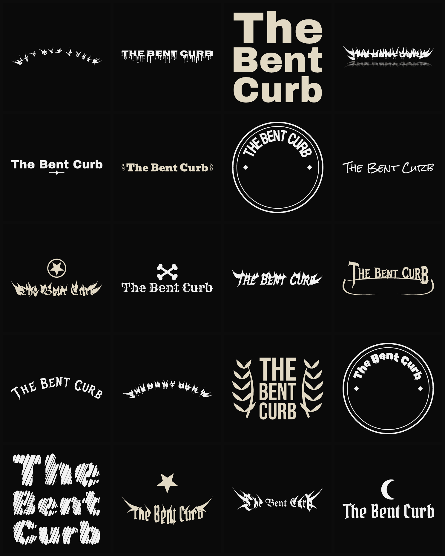 Twenty The Bent Curb band logo ideas — different faces, treatments and spike settings