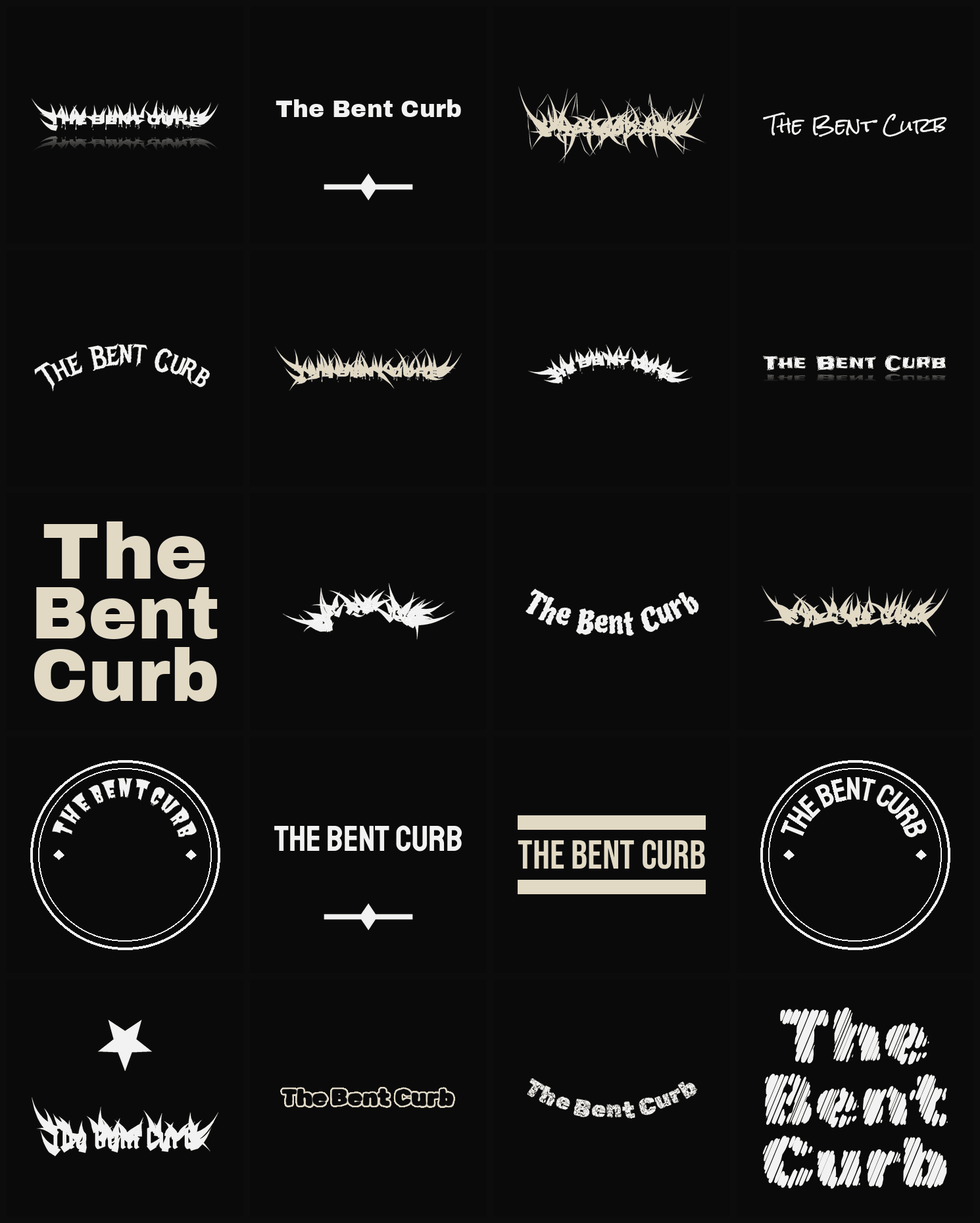 Twenty The Bent Curb band logo ideas — different faces, treatments and spike settings