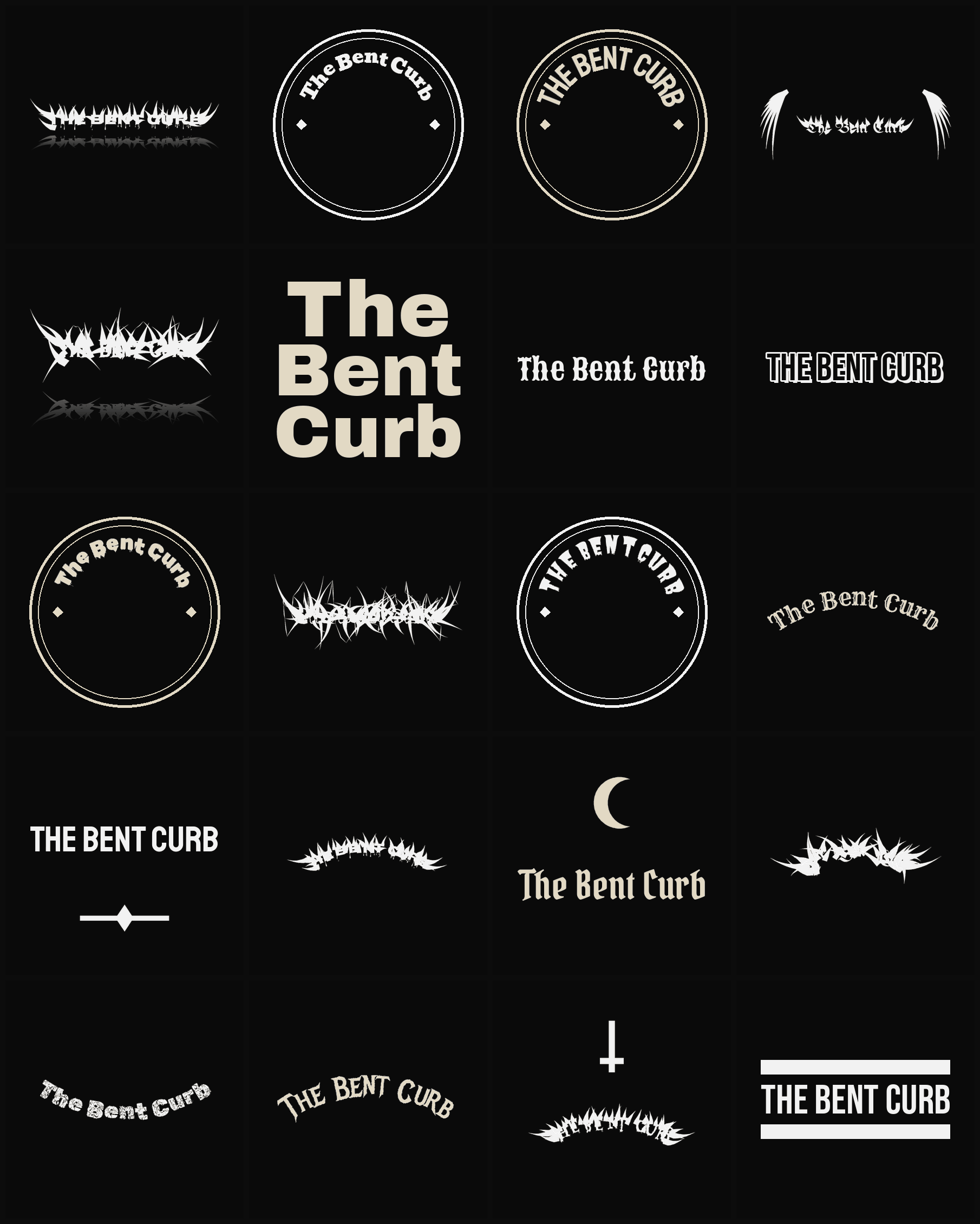 Twenty The Bent Curb band logo ideas — different faces, treatments and spike settings