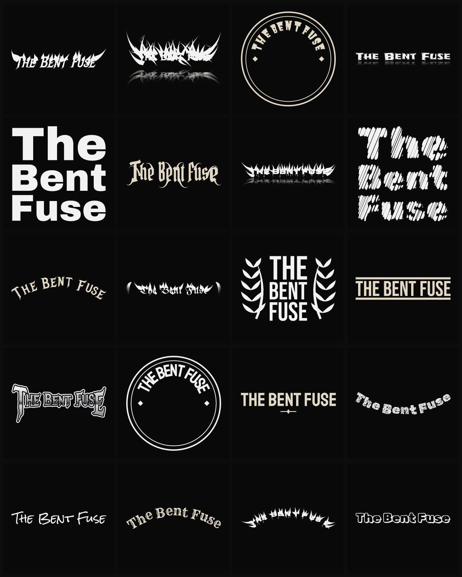 Twenty The Bent Fuse band logo ideas — different faces, treatments and spike settings