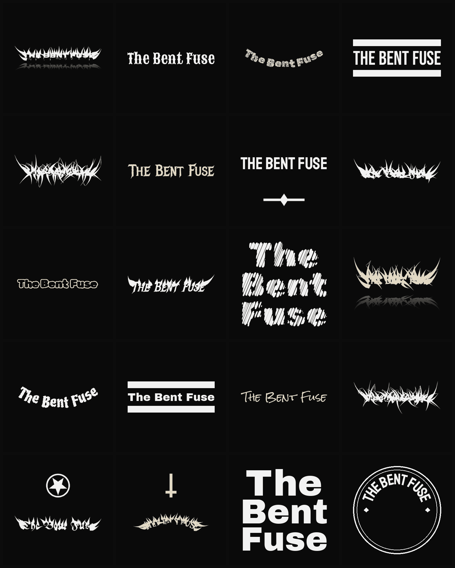 Twenty The Bent Fuse band logo ideas — different faces, treatments and spike settings