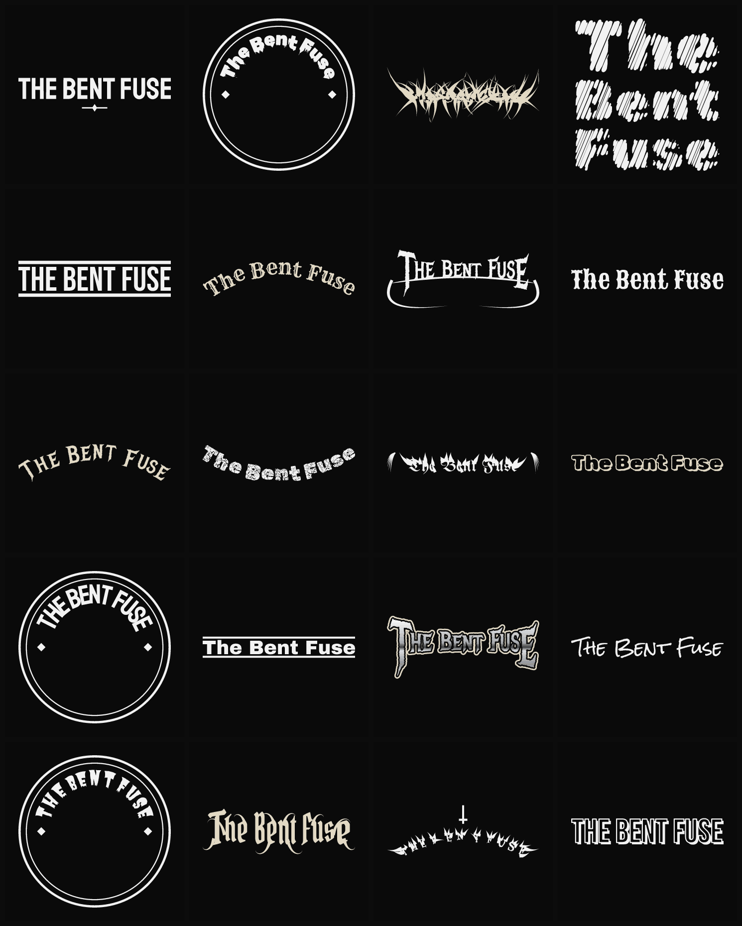 Twenty The Bent Fuse band logo ideas — different faces, treatments and spike settings