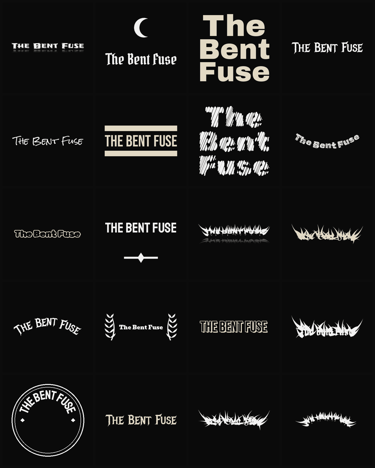 Twenty The Bent Fuse band logo ideas — different faces, treatments and spike settings