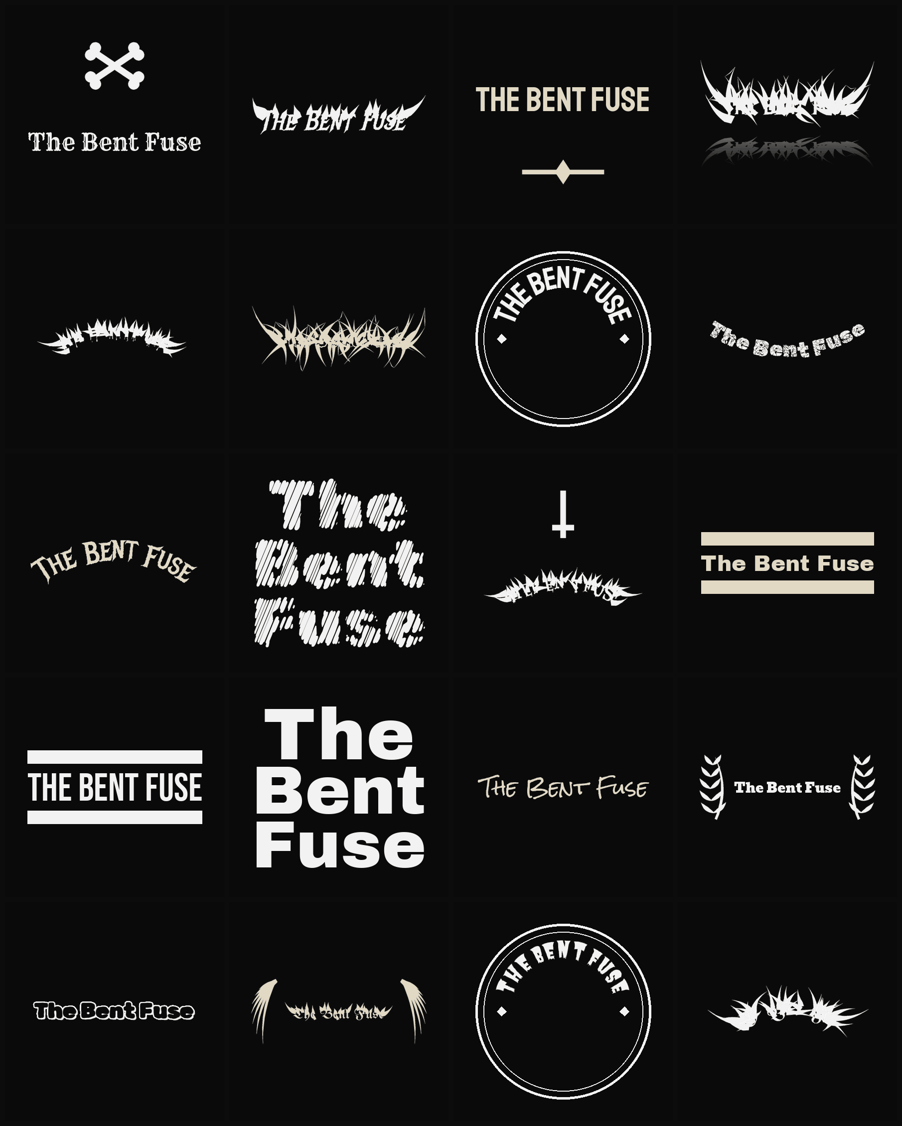 Twenty The Bent Fuse band logo ideas — different faces, treatments and spike settings