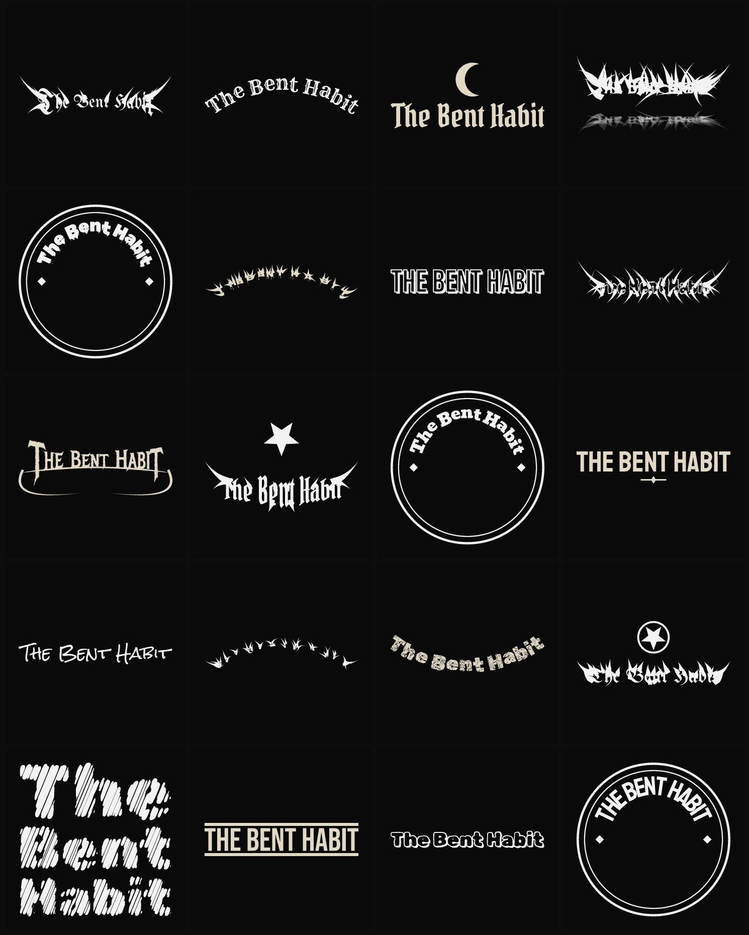 Twenty The Bent Habit band logo ideas — different faces, treatments and spike settings