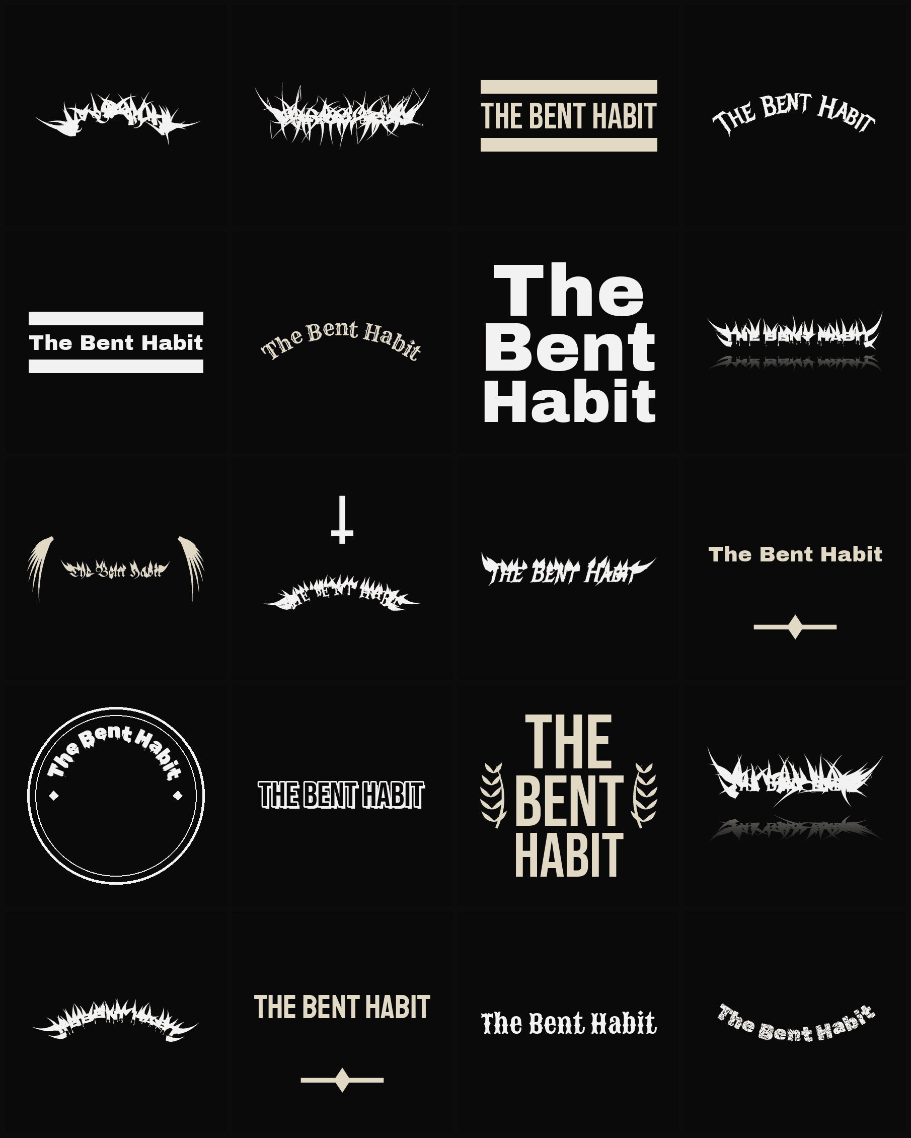 Twenty The Bent Habit band logo ideas — different faces, treatments and spike settings