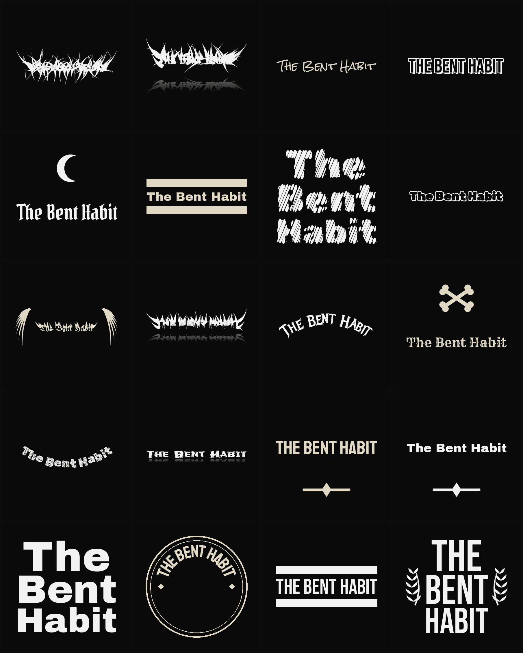 Twenty The Bent Habit band logo ideas — different faces, treatments and spike settings