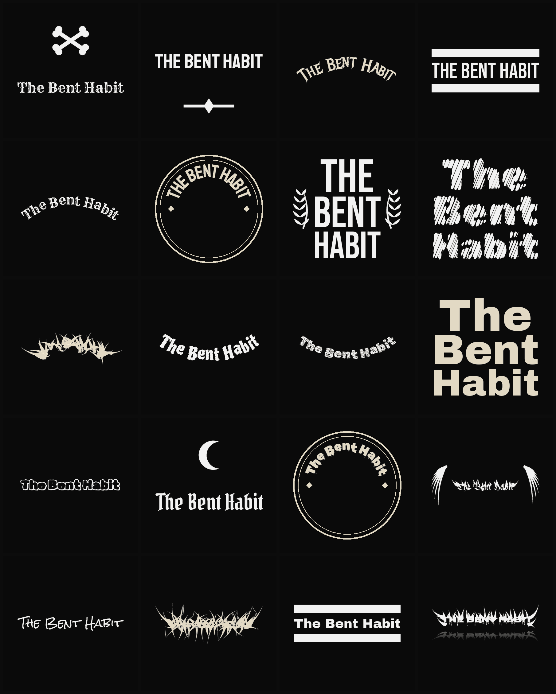 Twenty The Bent Habit band logo ideas — different faces, treatments and spike settings