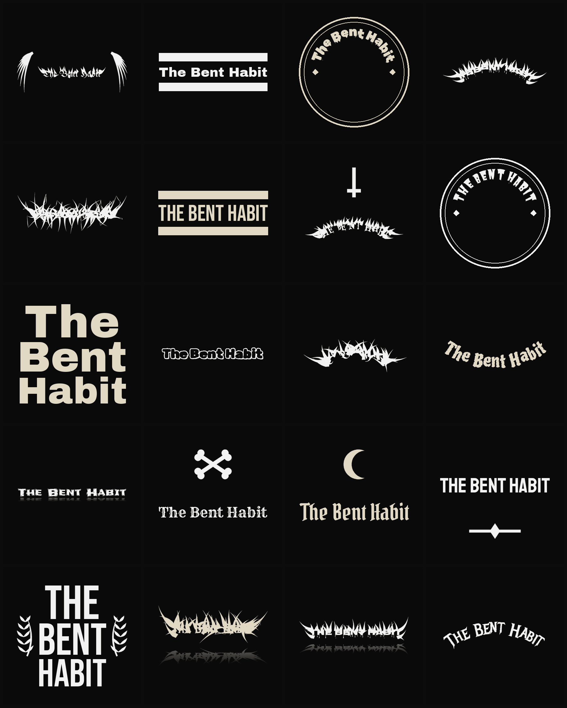 Twenty The Bent Habit band logo ideas — different faces, treatments and spike settings