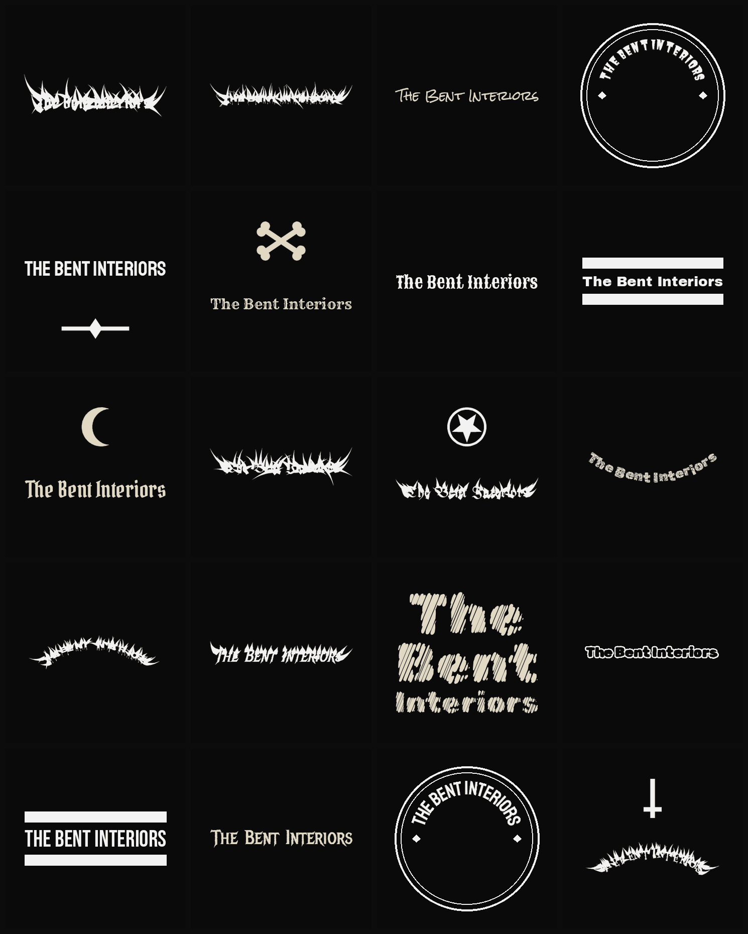 Twenty The Bent Interiors band logo ideas — different faces, treatments and spike settings