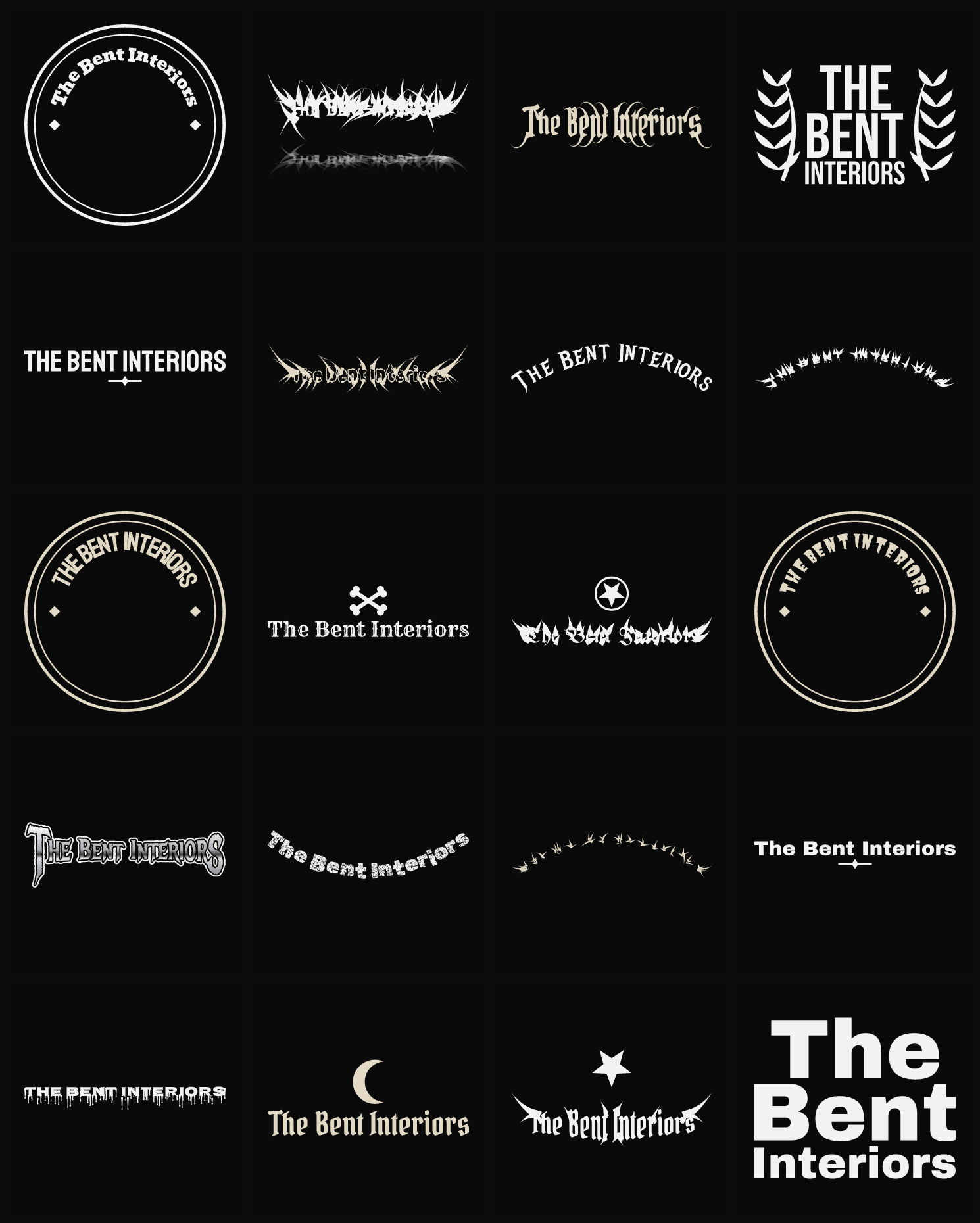 Twenty The Bent Interiors band logo ideas — different faces, treatments and spike settings