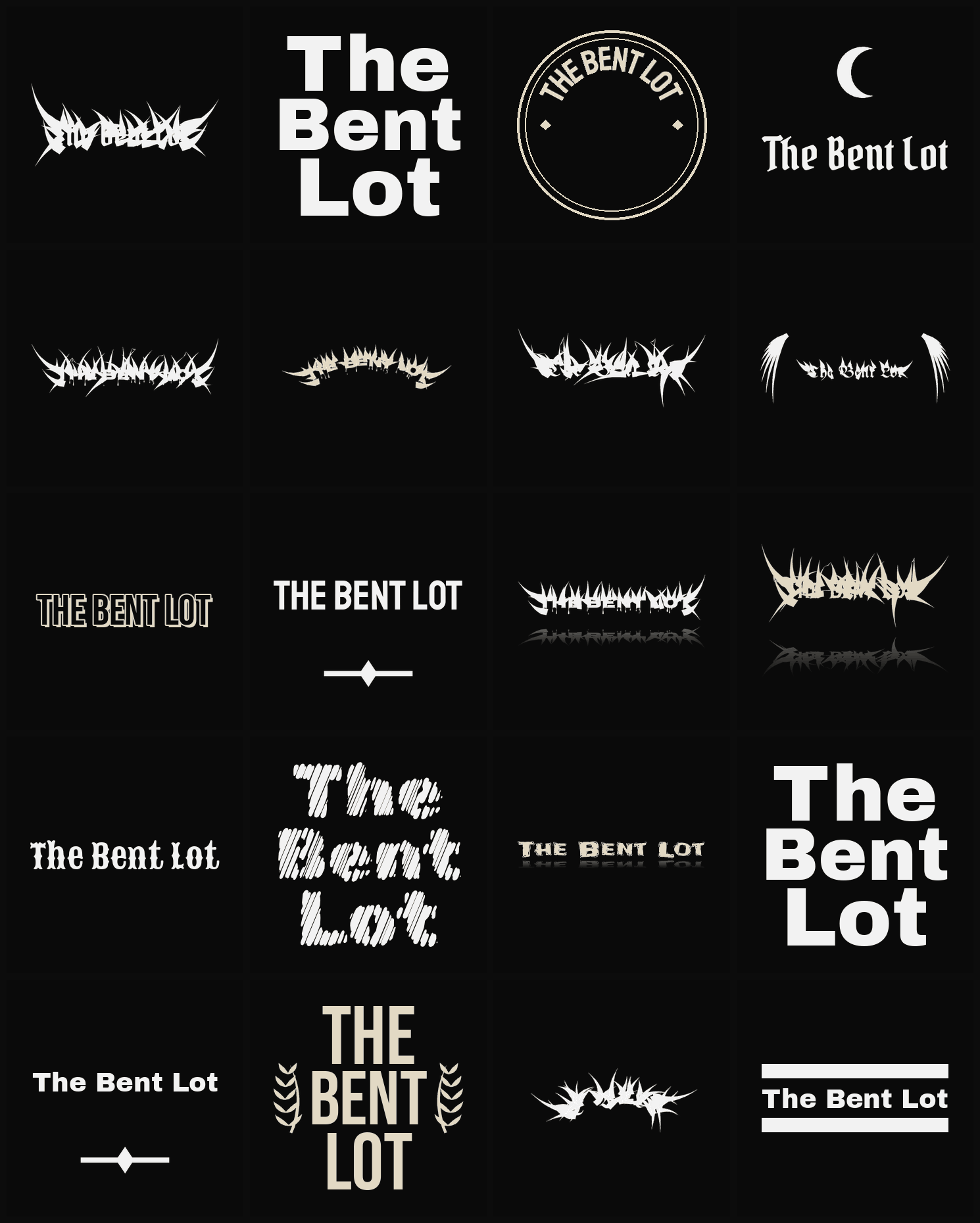 Twenty The Bent Lot band logo ideas — different faces, treatments and spike settings