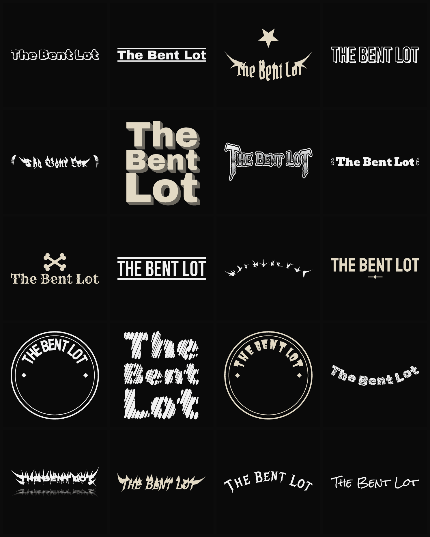 Twenty The Bent Lot band logo ideas — different faces, treatments and spike settings