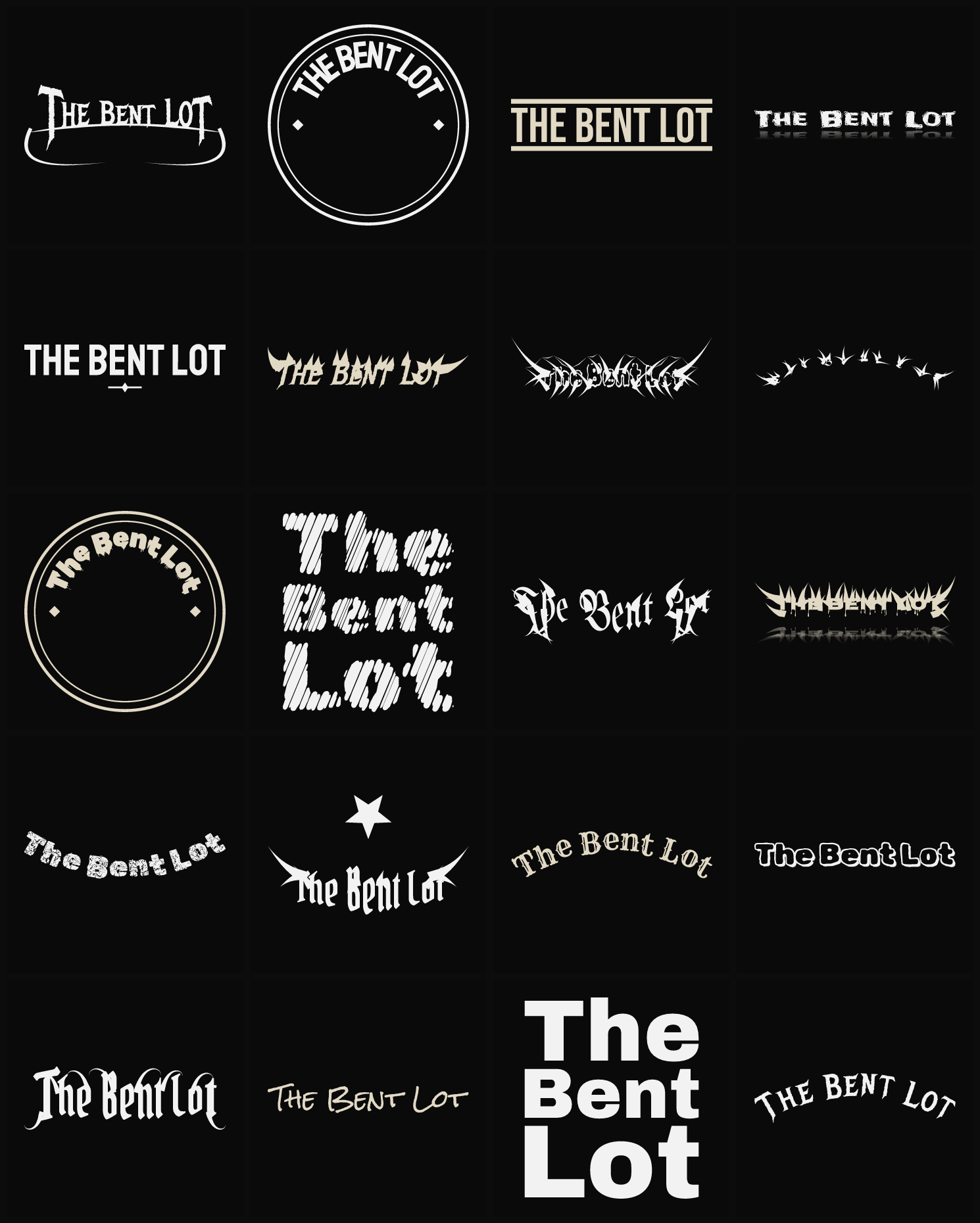 Twenty The Bent Lot band logo ideas — different faces, treatments and spike settings