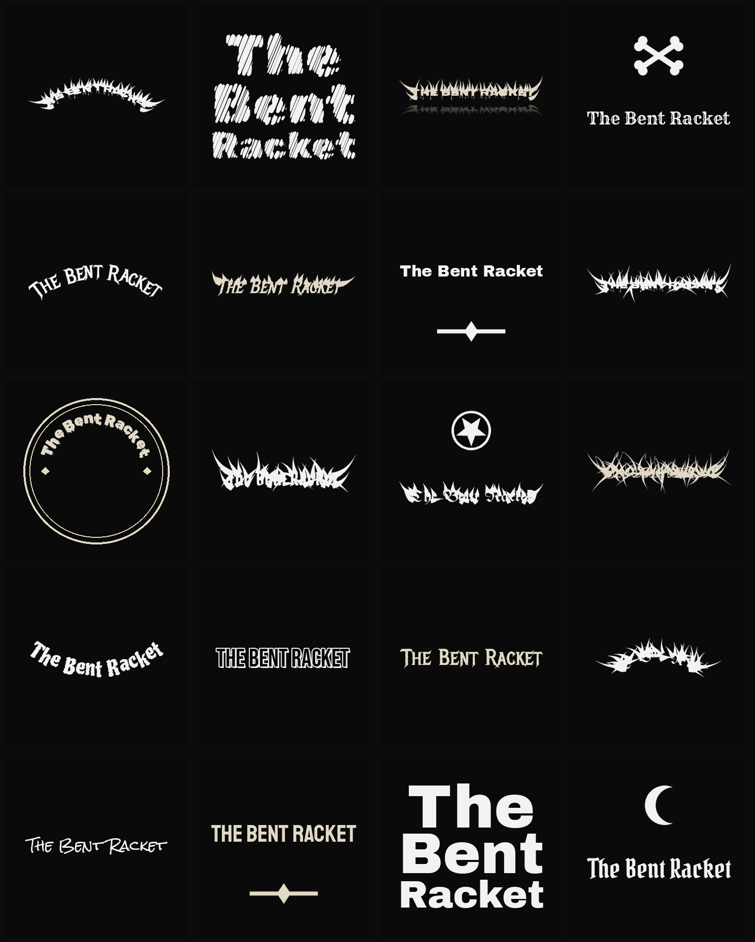 Twenty The Bent Racket band logo ideas — different faces, treatments and spike settings